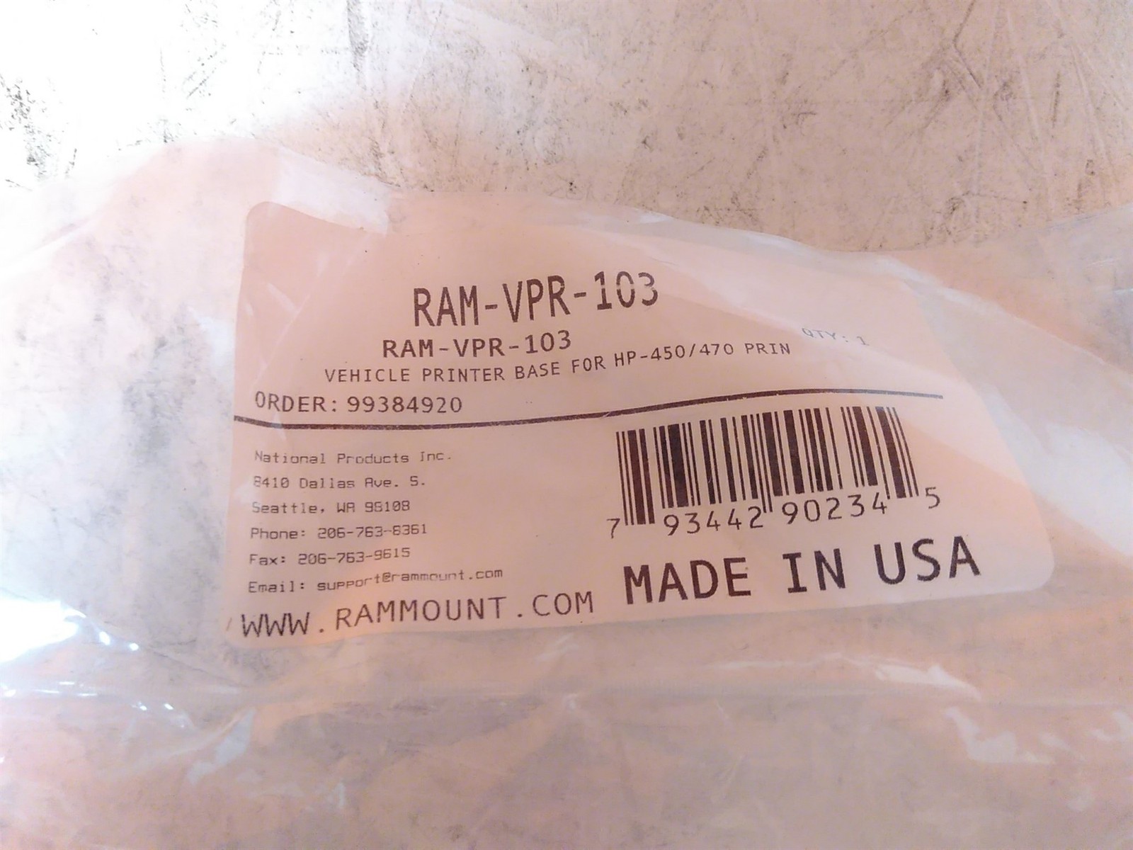 NEW Ram Mount RAM-VPR-103 Vehicle Printer Base for HP-450/470