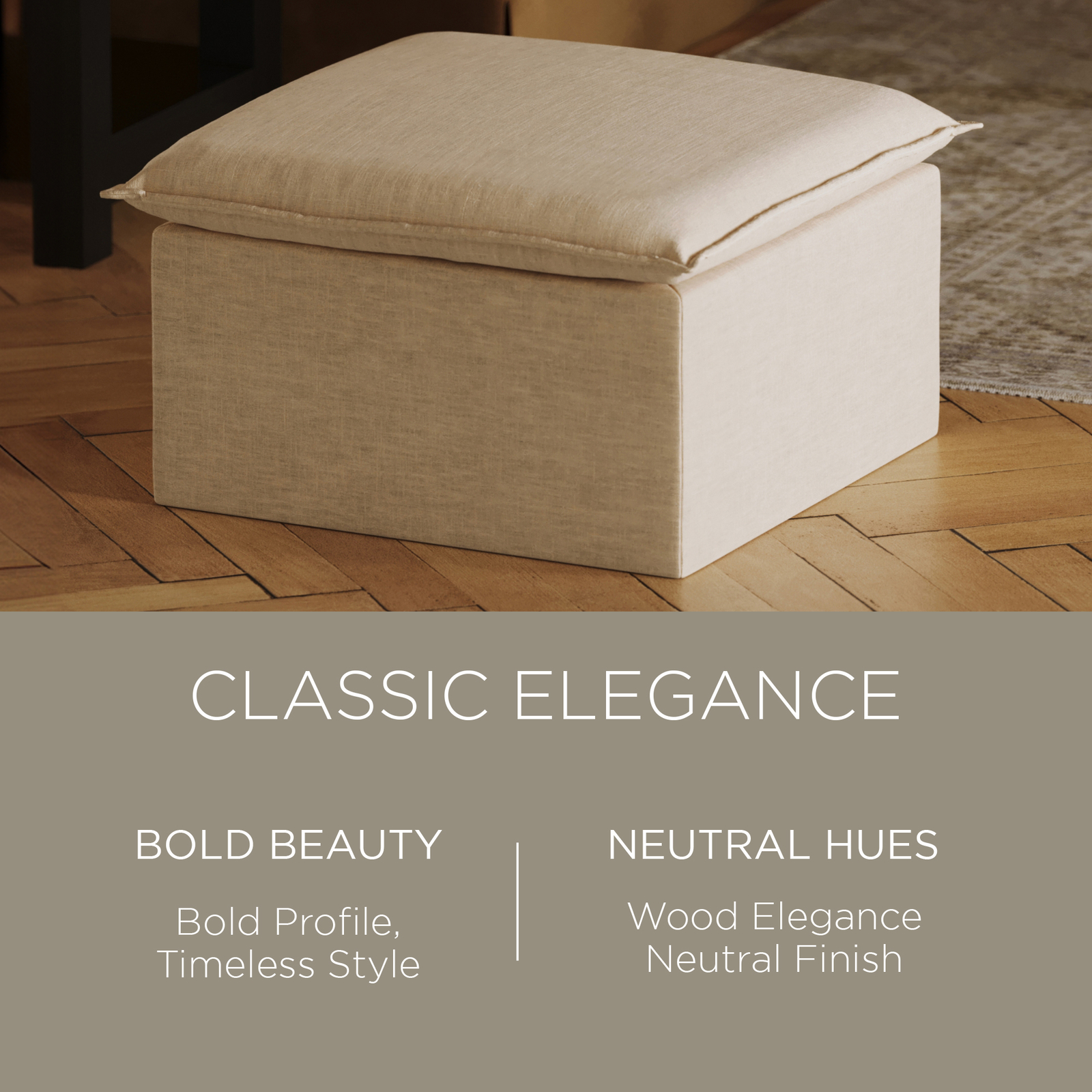 Maven Lane Claude Rustic Ottoman in Slate Fabric Upholstery