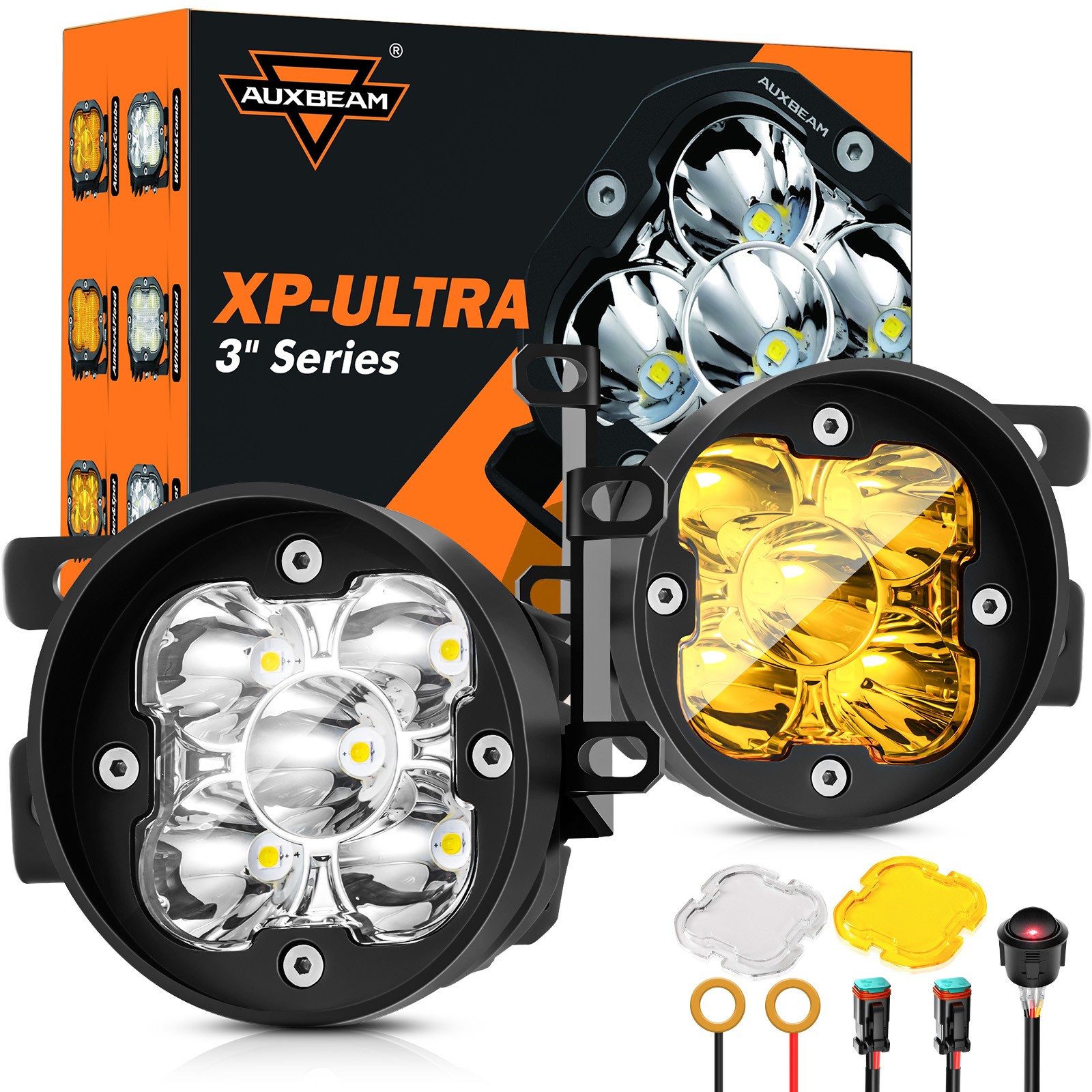 AUXBEAM 2pcs 3" Amber White Spot LED Fog Light For Toyota 4Runner Tacoma Tundra