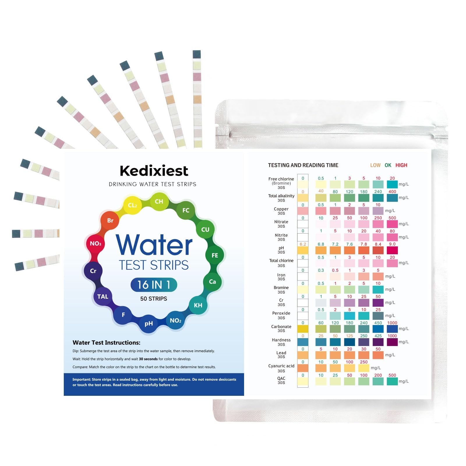 16-in-1 Drinking Water Test Strips, 50 PCS - Home Testing Kit for Tap & Well ...