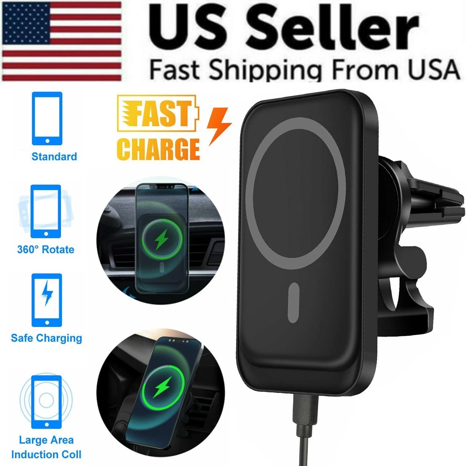 Magnetic Wireless Charger Car Mount Holder For iPhone 15 16 17 Pro Max MagSafe