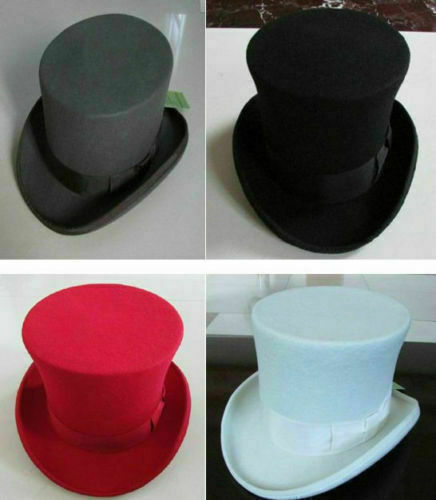 100% Wool Victorian Mad Hatter Top Hat Vivi Magic Performing Caps