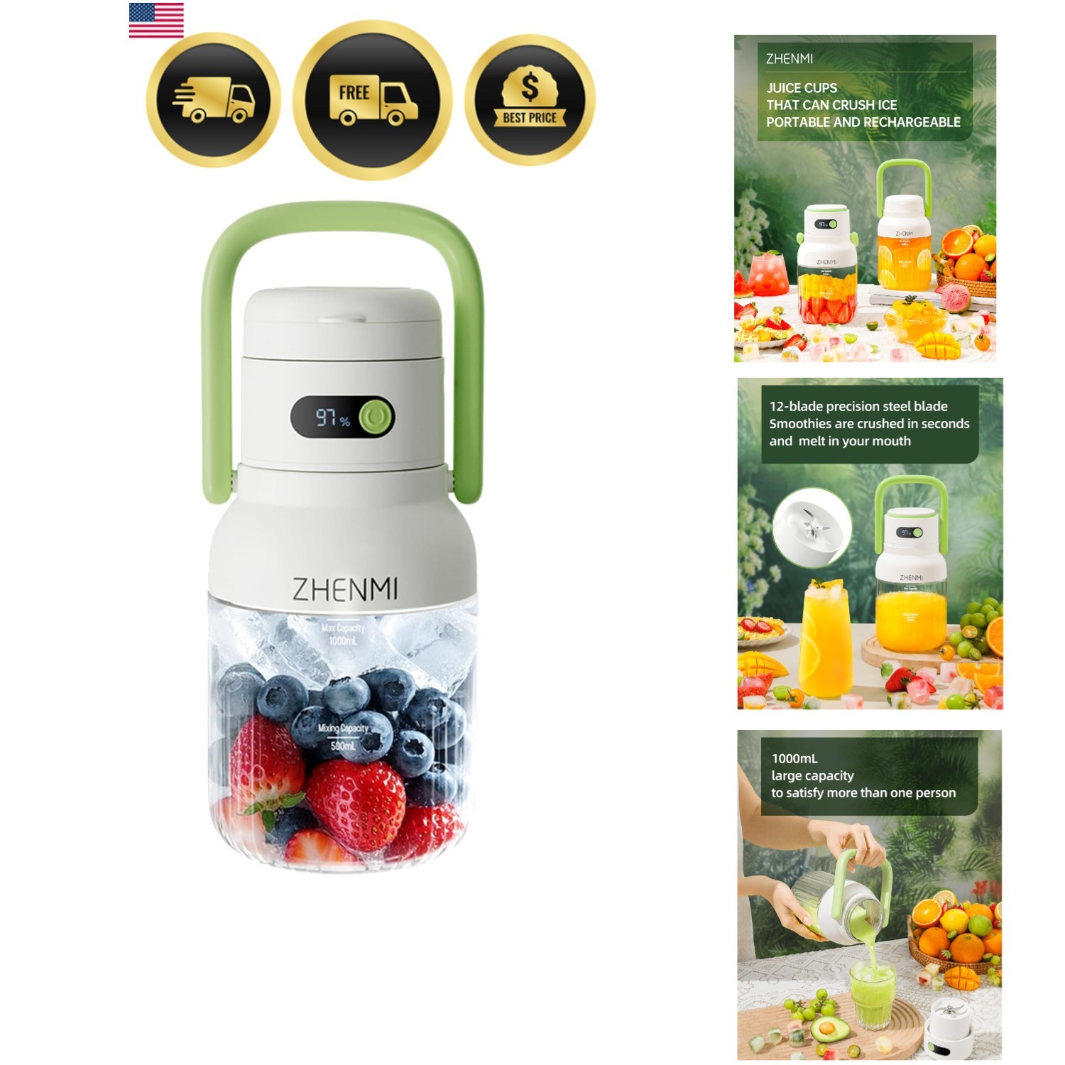 Portable Blender, Personal Blender for Smoothies & Shakes, Cordless, 33oz BPA...