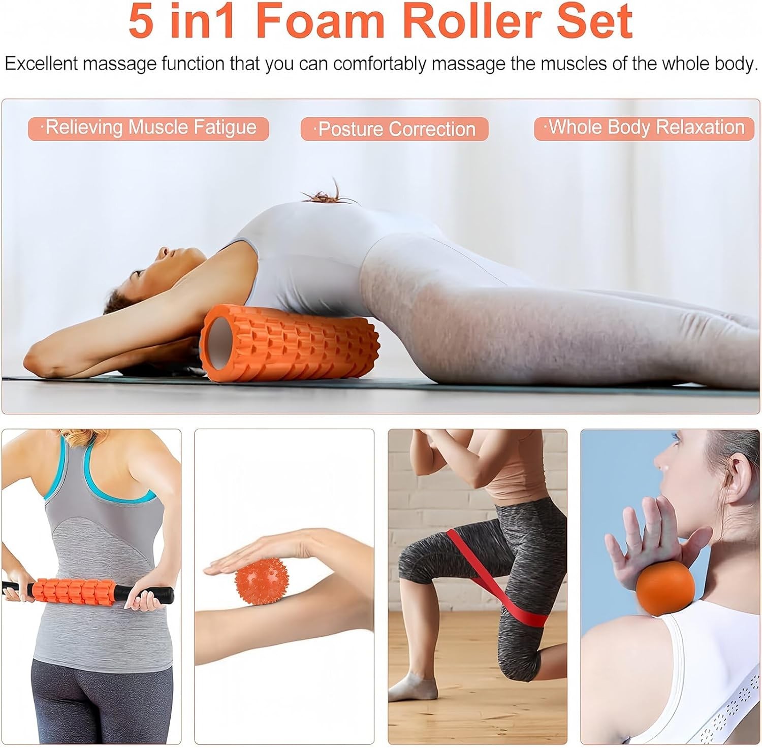 6-in-1 Foam Roller Set Aucuu Massage Roller Stick Ball Strap Carrying Bag