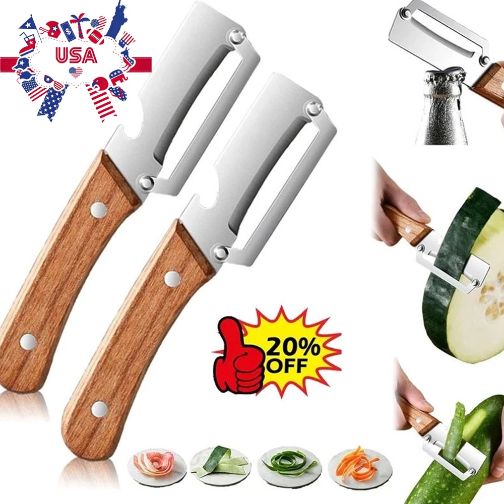 2 Pack 2 in 1 Multi Functional Vegetable Peeler with Bottle Opener and Wooden Ha