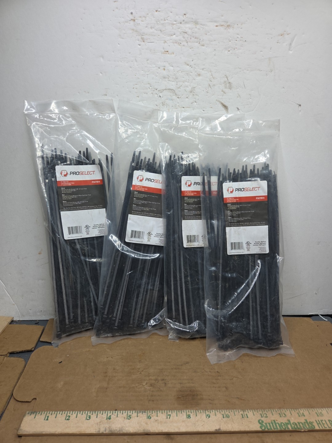 QTY: 400 (4 X 100) PSCTB11 11" Proselect Cable Zip Tie Black Nylon  50lb Tensile