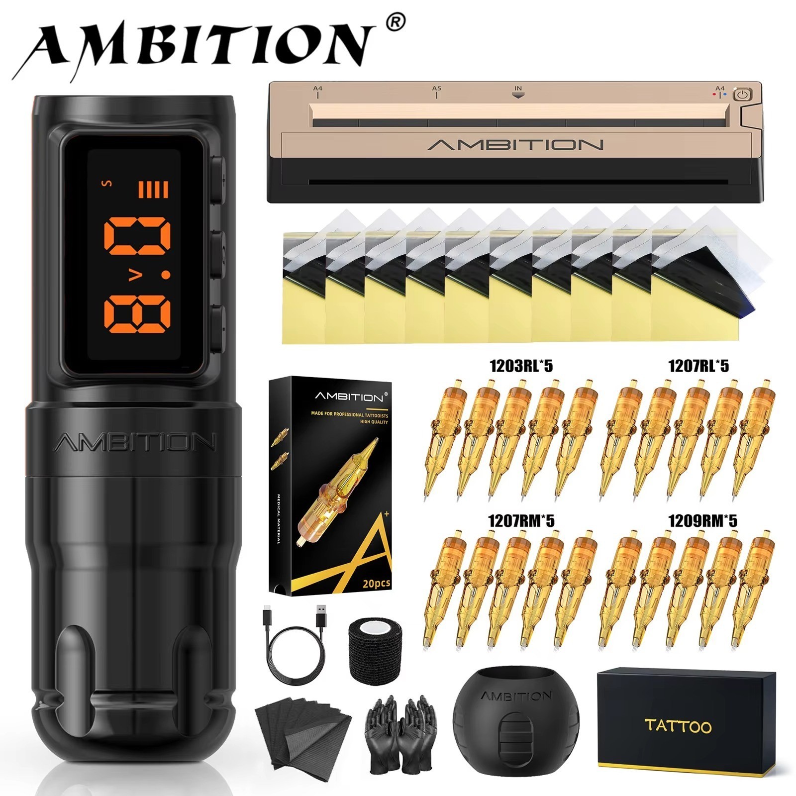 Ambition Bolt-X Set Tattoo Machine Kit Wireless Battery Tattoo Thermal Printer