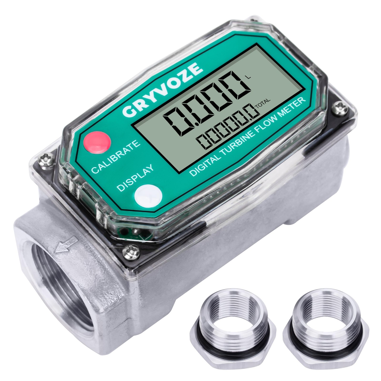 1 Inch Digital Turbine Fuel Flow Meter, 2.6-26 GPM Inline NPT Thread Flowmete...