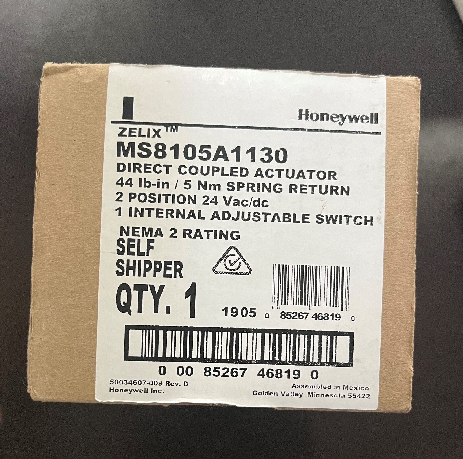 Honeywell MS8105A1130 - Two Position Spring Return Damper Actuator 44lb in