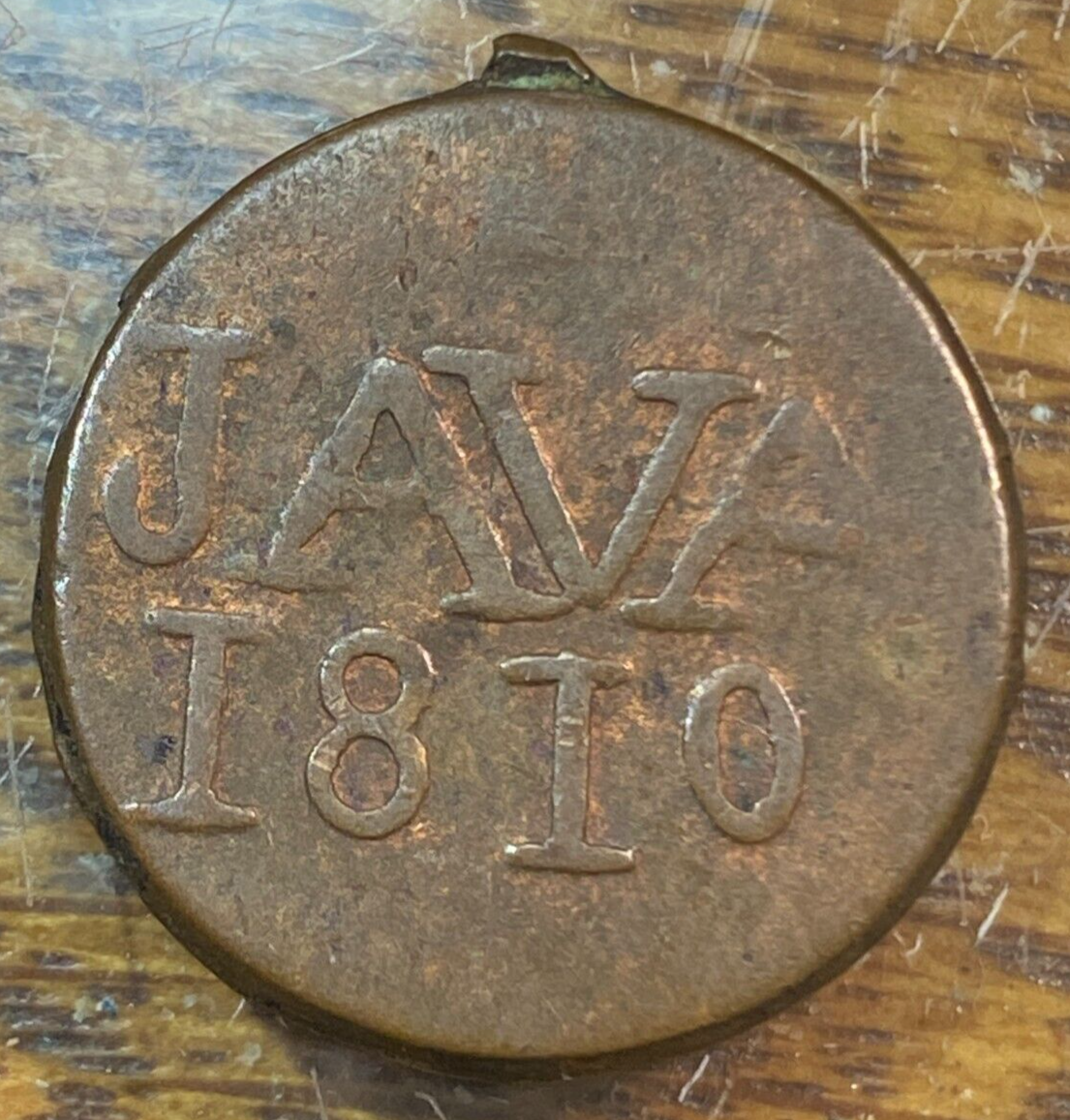 1810 Java Duit Nice Original Fine with Scarce Rim Spur Error CHRC