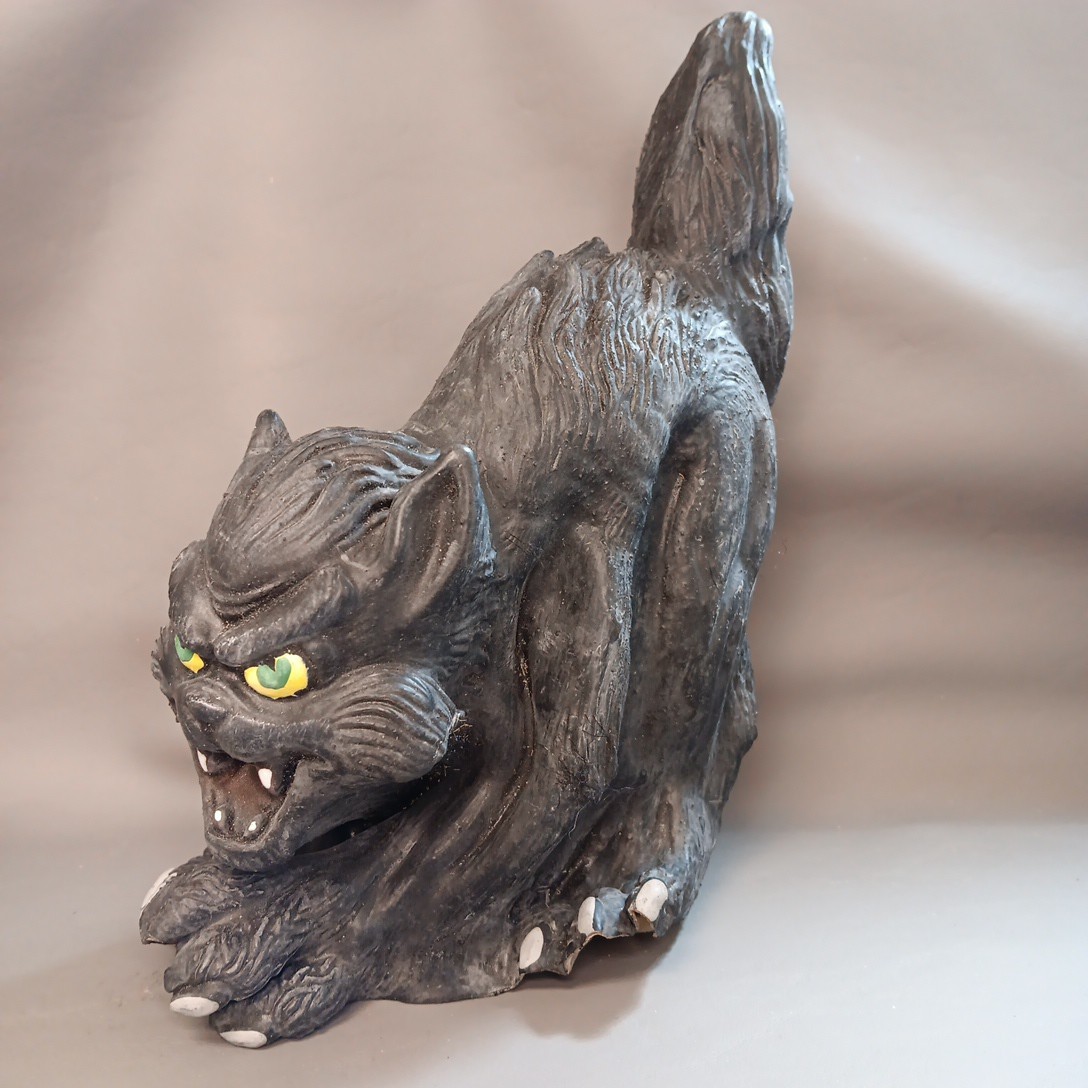 Vintage Rare Rubber Black Cat Scary Attack Hissing Halloween Prop Horror Decor