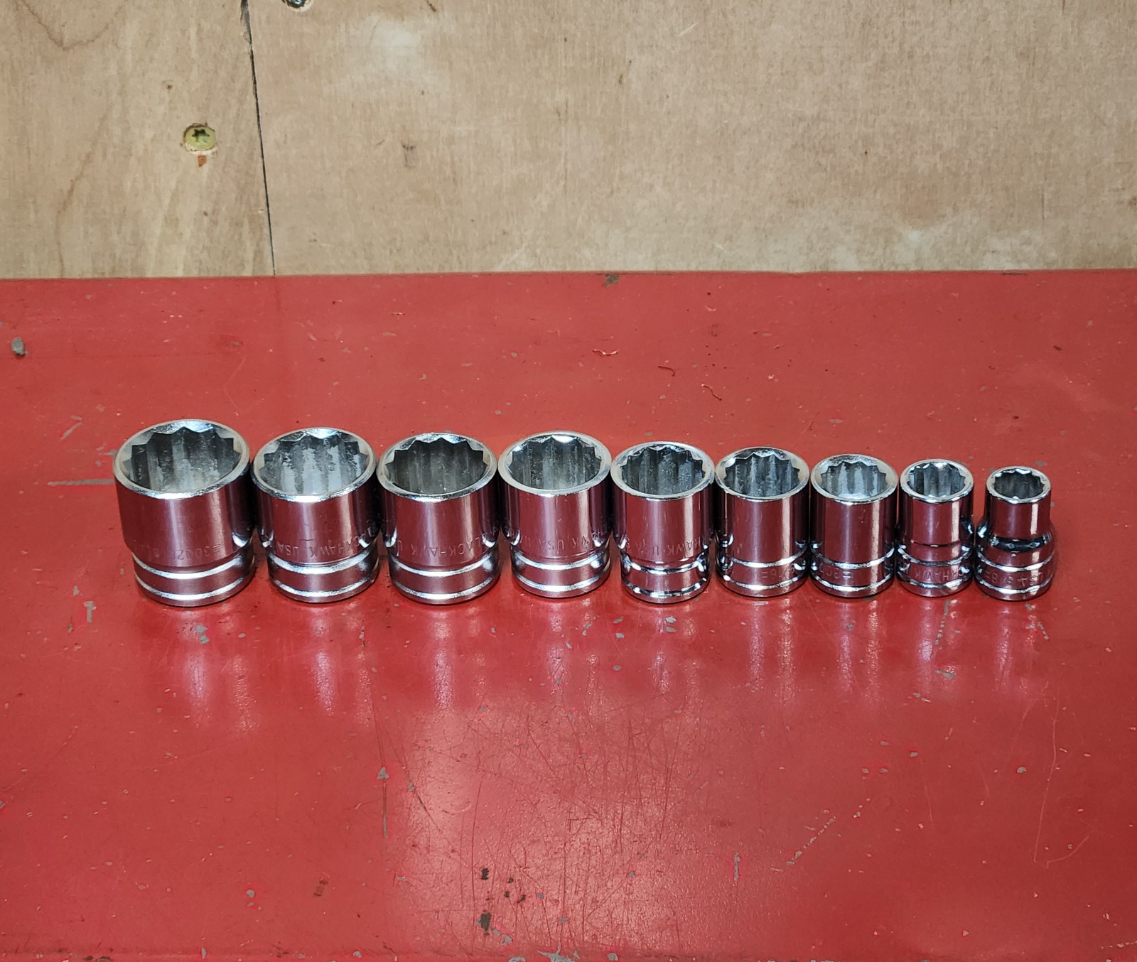 Blackhawk USA 3/8" Dr SAE 9Pc Socket Set 12Pt 3/8"-7/8" Vintage Very Nice!
