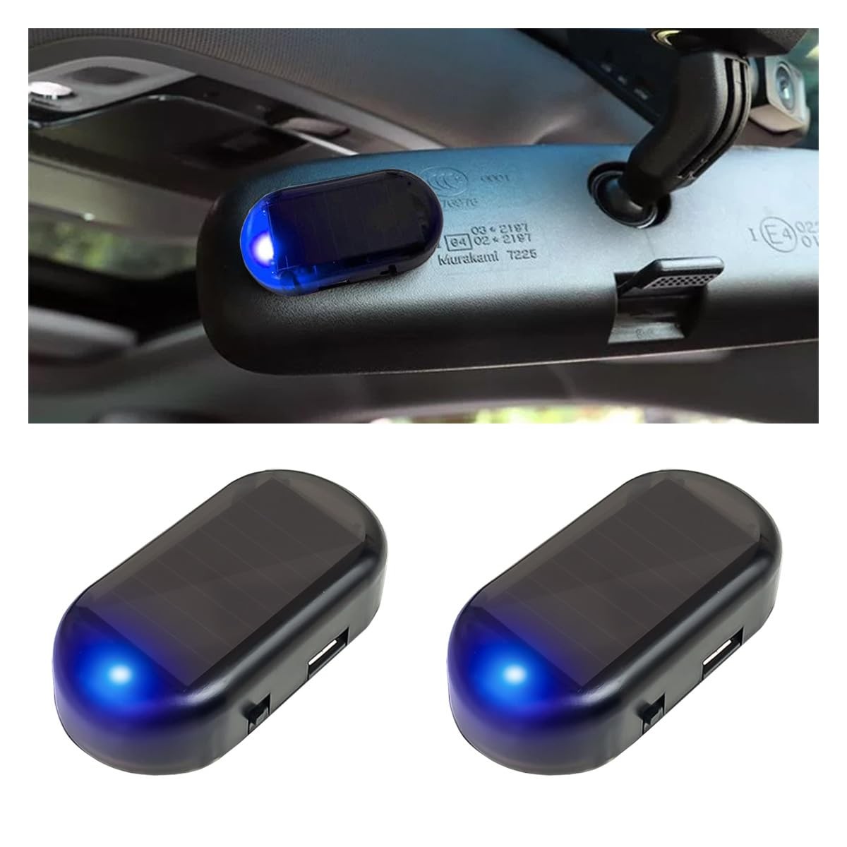 Car Solar Power Simulated Dummy Alarm, Alarm Warning Light 2PCS, Blue
