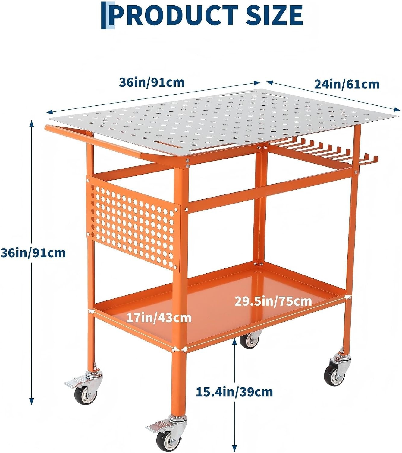800LBS 36x24in Mobile Welding Table Steel Workbench with Storage Tray & Hooks