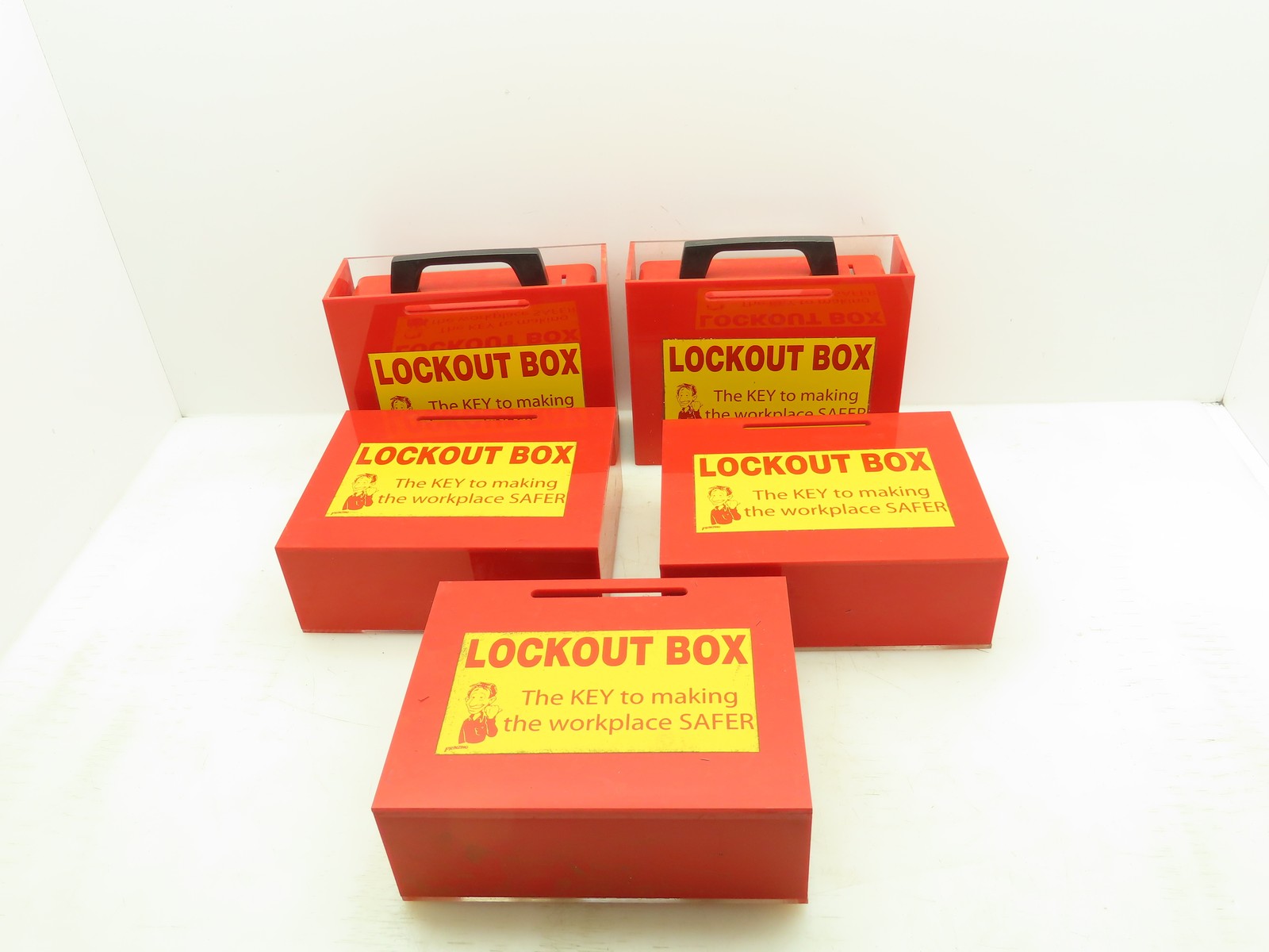 Prinzing Red Safety Lockout Box Plexi-Glass  9" x 3-1/4" x 7"  LOT OF 5