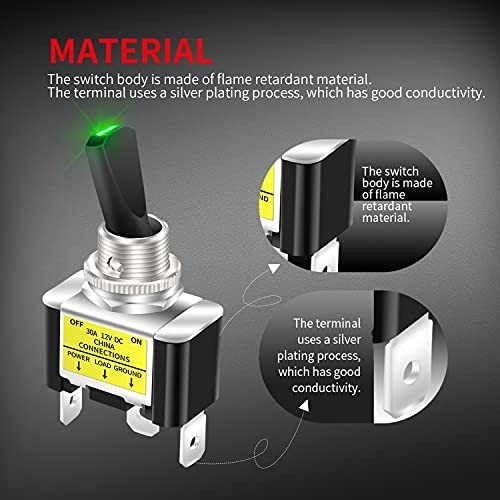 Illuminated Toggle Switch 12V LED, Green LED Lighted Toggle 2pcs Green LED