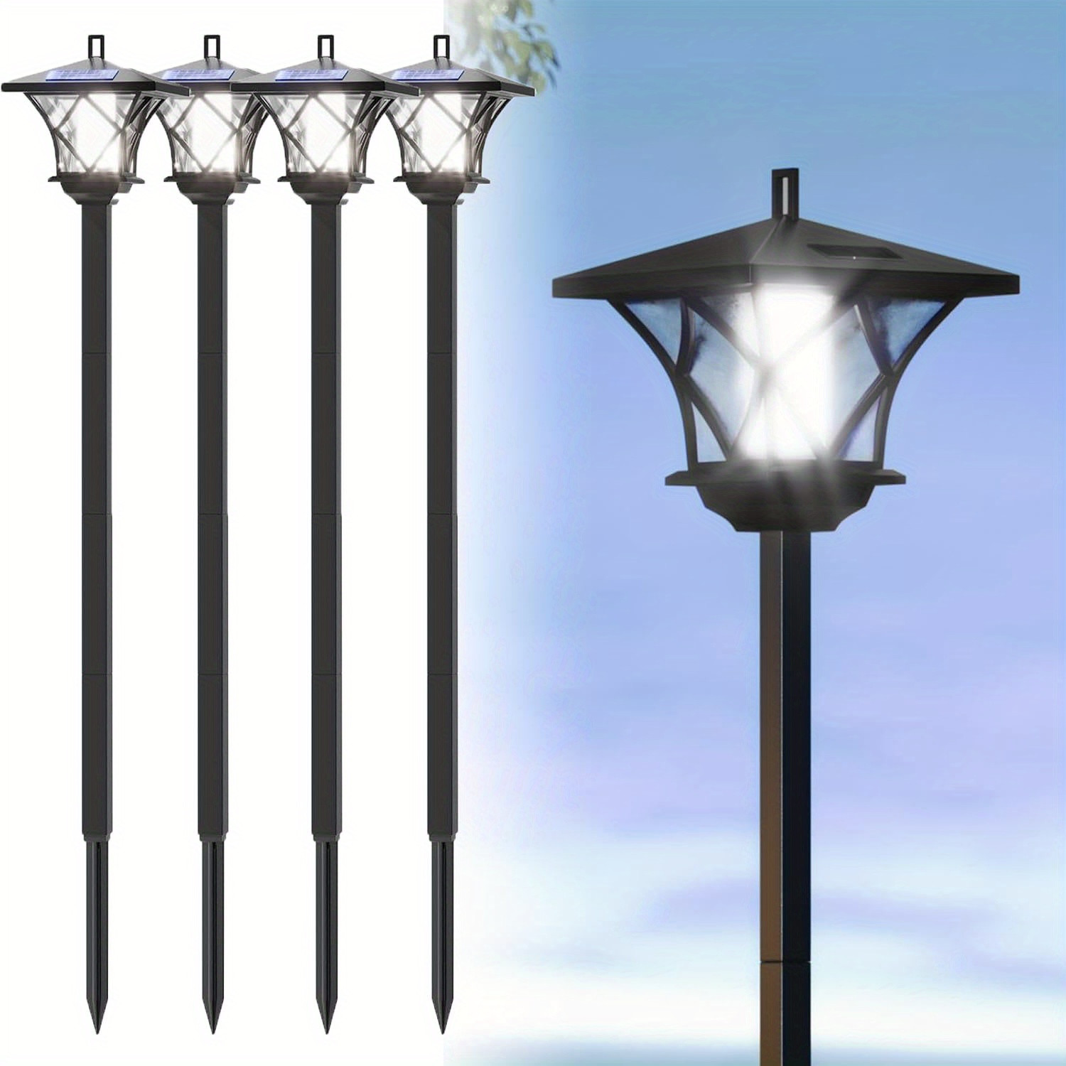 4X 59" Solar Garden Lights Outdoor IP44 Waterproof Pathway Yard Landscape Lamp