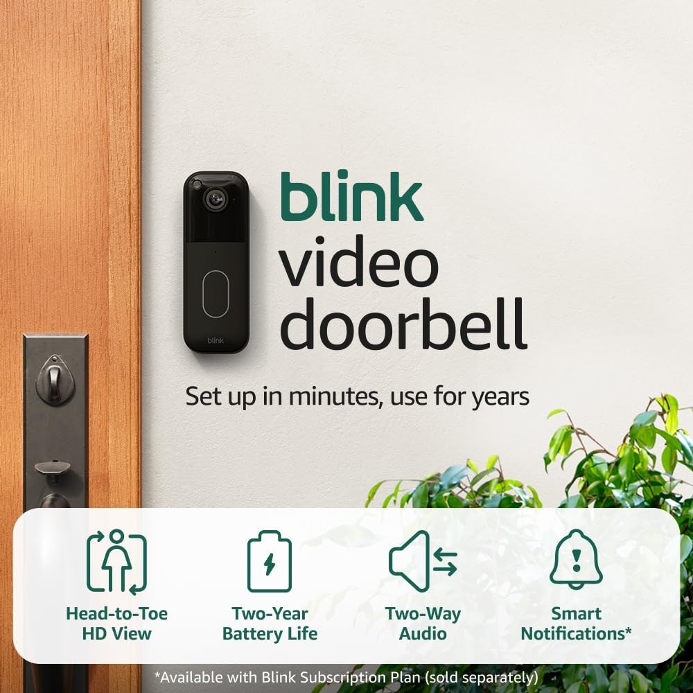 Blink Video Doorbell 2 Year Battery Life HD View Sync Module Not Included Black