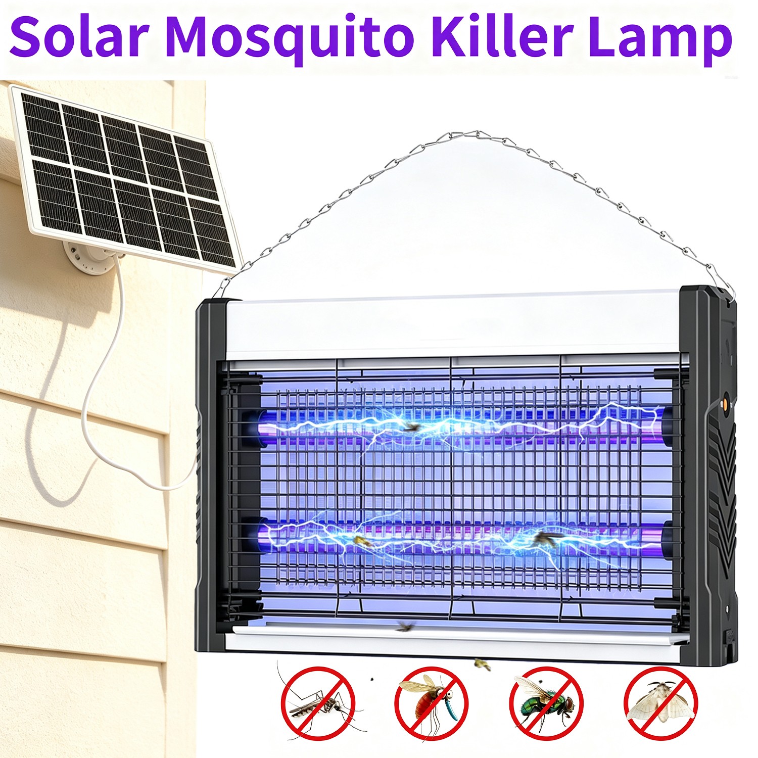 Solar Bug Zapper Outdoor, 4000V Mosquito Zapper with 3M Cable &10W Solar Panel,q