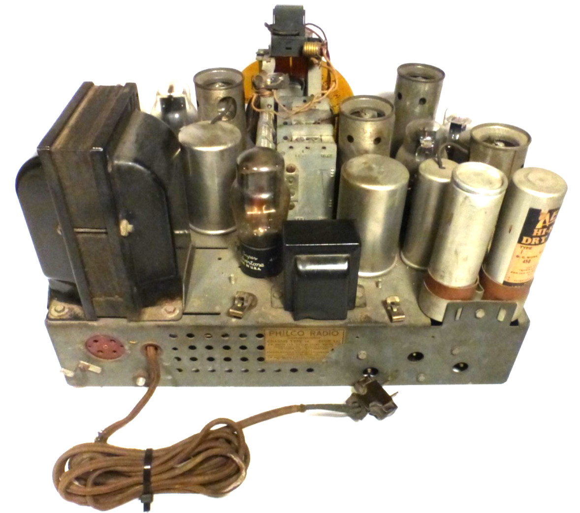 vIntage PHILCO 14 CATHEDRAL: Untested CHASSIS w/ALL 9 TUBES & SHADOW METER