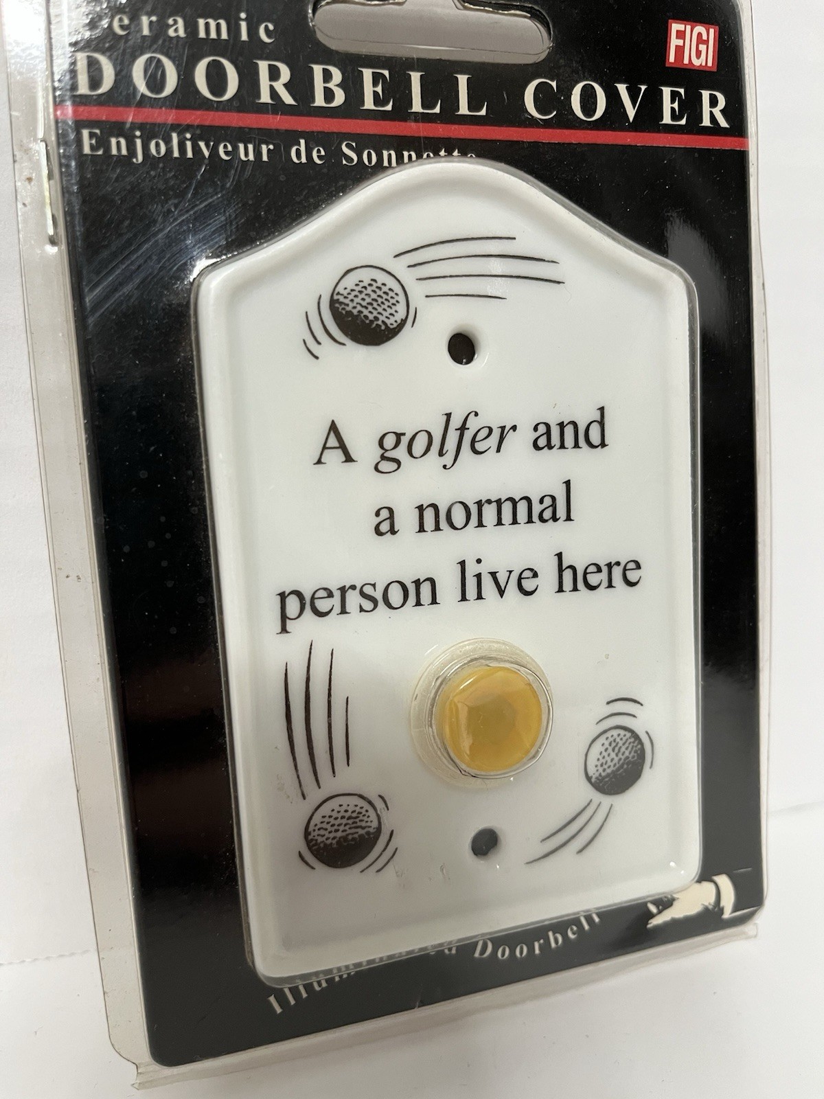 Vintage Ceramic Doorbell Cover “A Golfer And A Normal Person Live Here” 1999 New