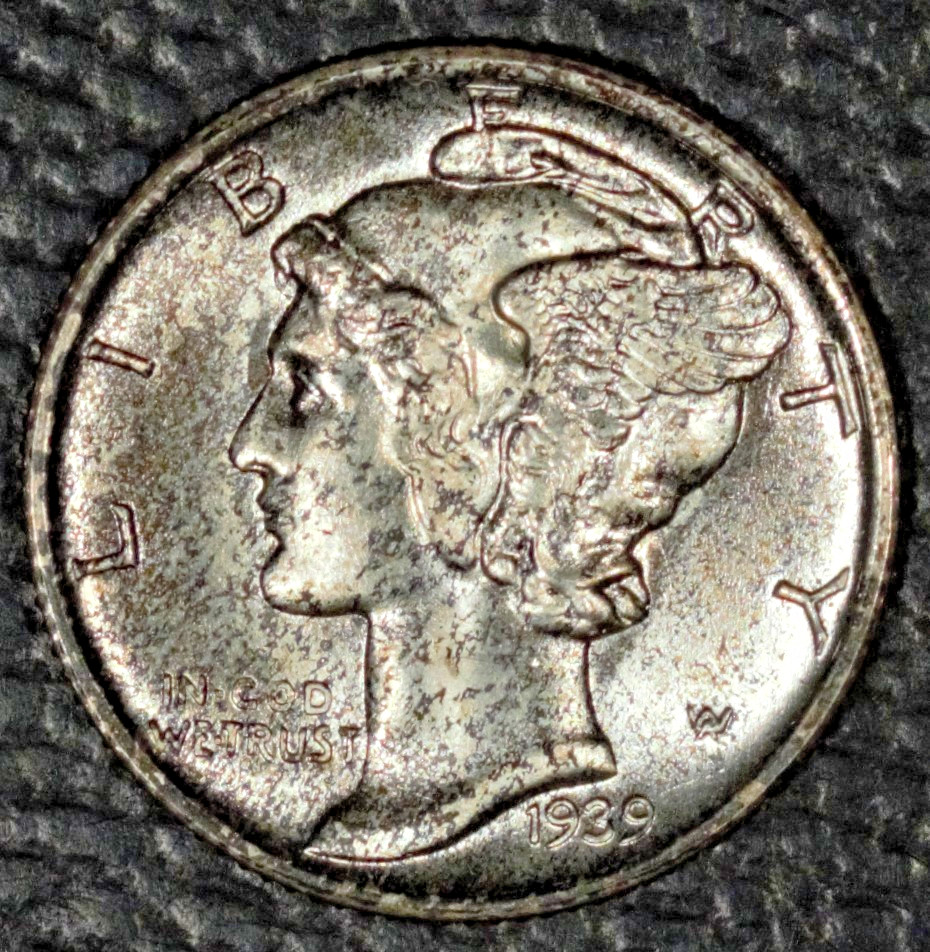 1939-S Mercury Dime, Gem BU, Light Toning