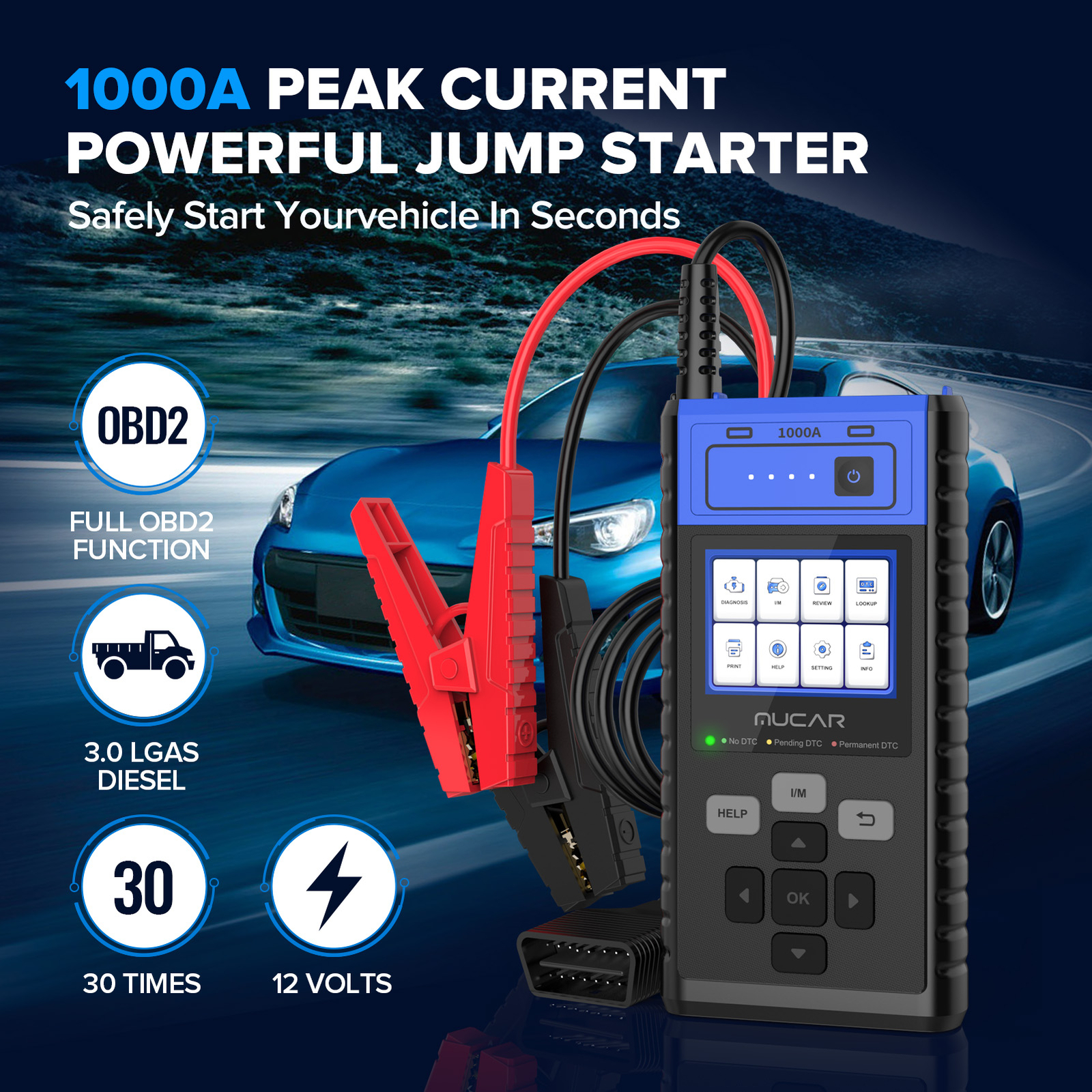 MUCAR JS501 OBD2 Code Reader Universal Car Jump Starter Booster Battery Charger