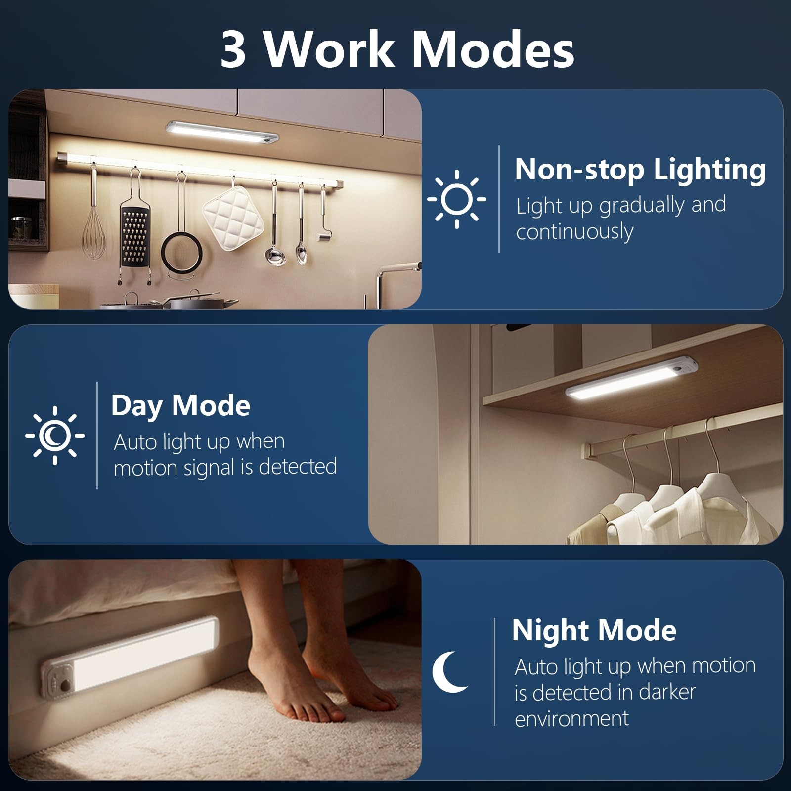 8.5" Under Cabinet Lighting 6 Pack, 3 Colors, Motion Sensor Light Indoor,48 L...