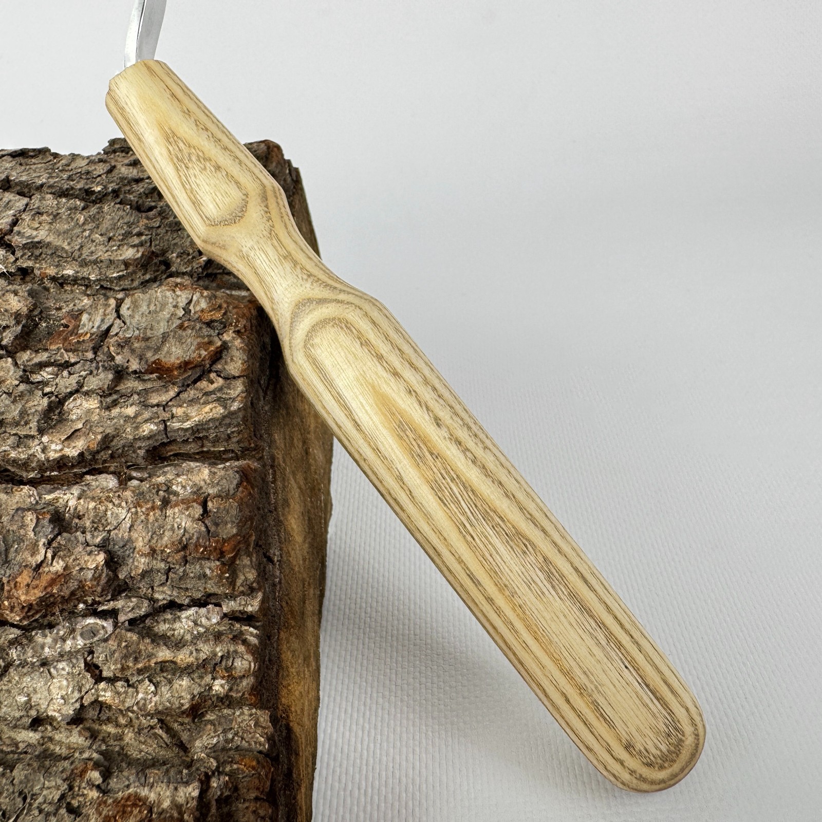 Long Hook Knife – Hand-Forged 52100 Steel, Ash Handle, Sheath, For Spoon Work