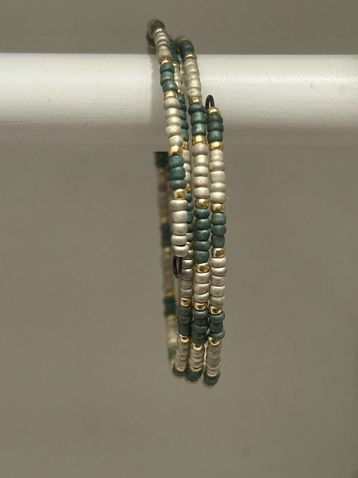 Green / Natural / Gold Seed Bead Wrap Bracelet 23026