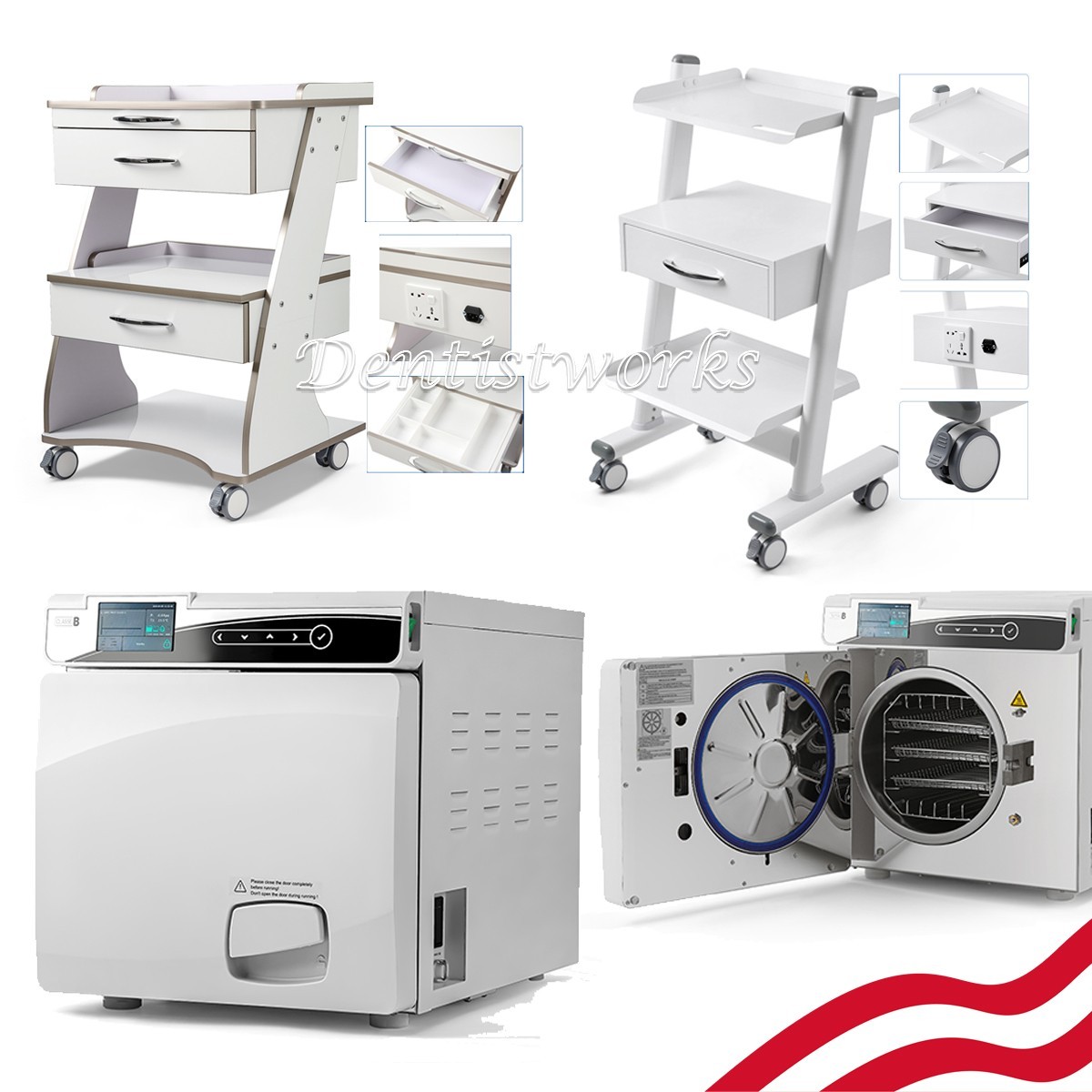 22L/17L Dental Class B Autoclave Steam Sterilizer Printer/Mobile Cart Three-Tier