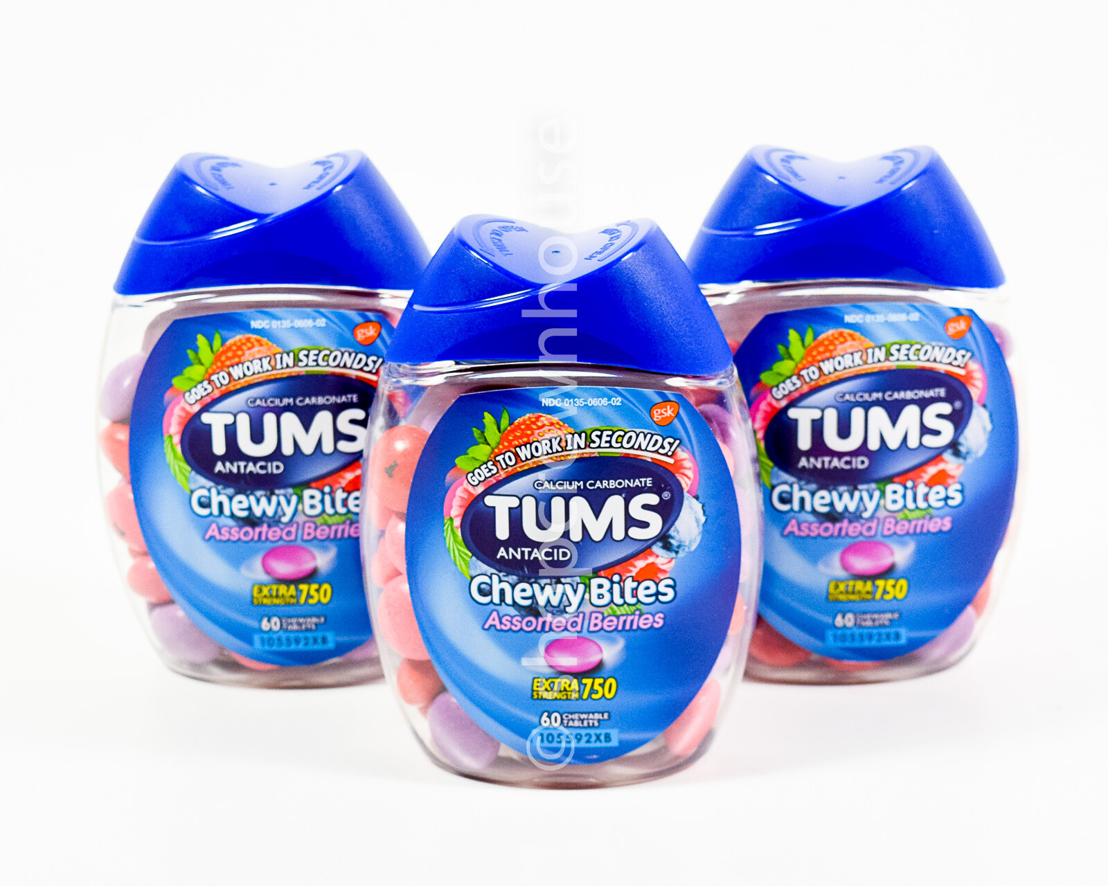 3 Tums CHEWY BITES Antacid 750 Extra Strength 60 ASSORTED BERRIES chewable 2027