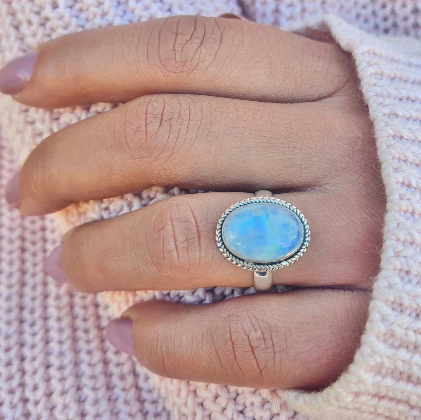 Genuine Moonstone Ring 925 Sterling Silver Statement Ring Ships From USA