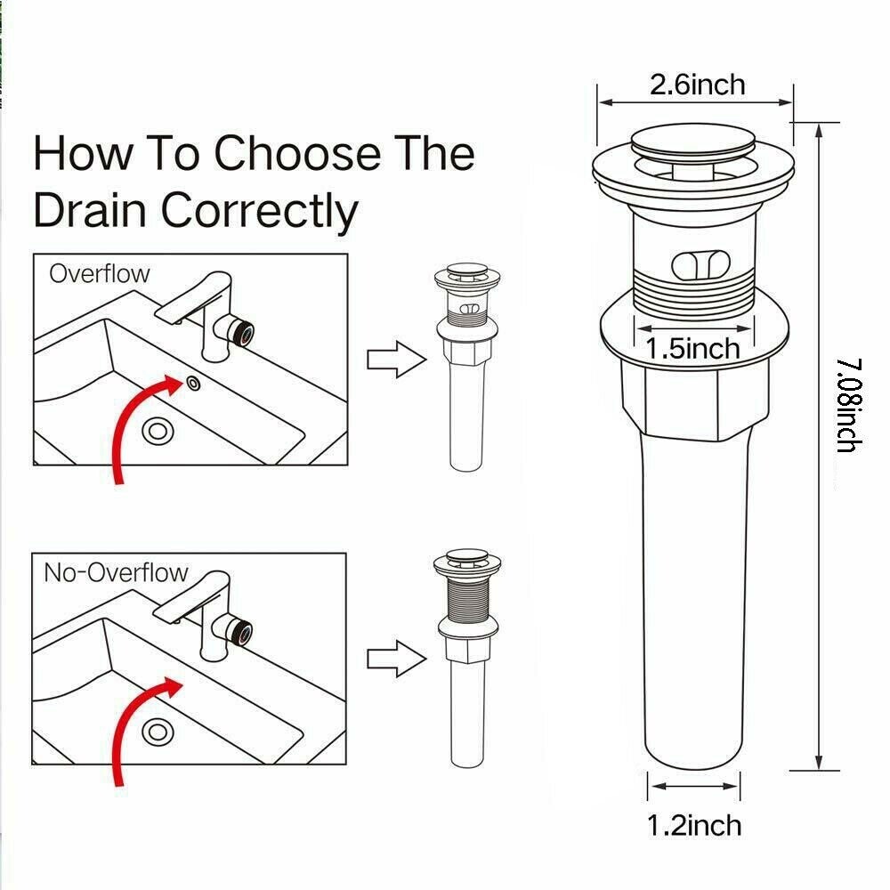 Bathroom Sink Drain with Overflow Vanity Pop Up Drain Stopper Assembly Vessel