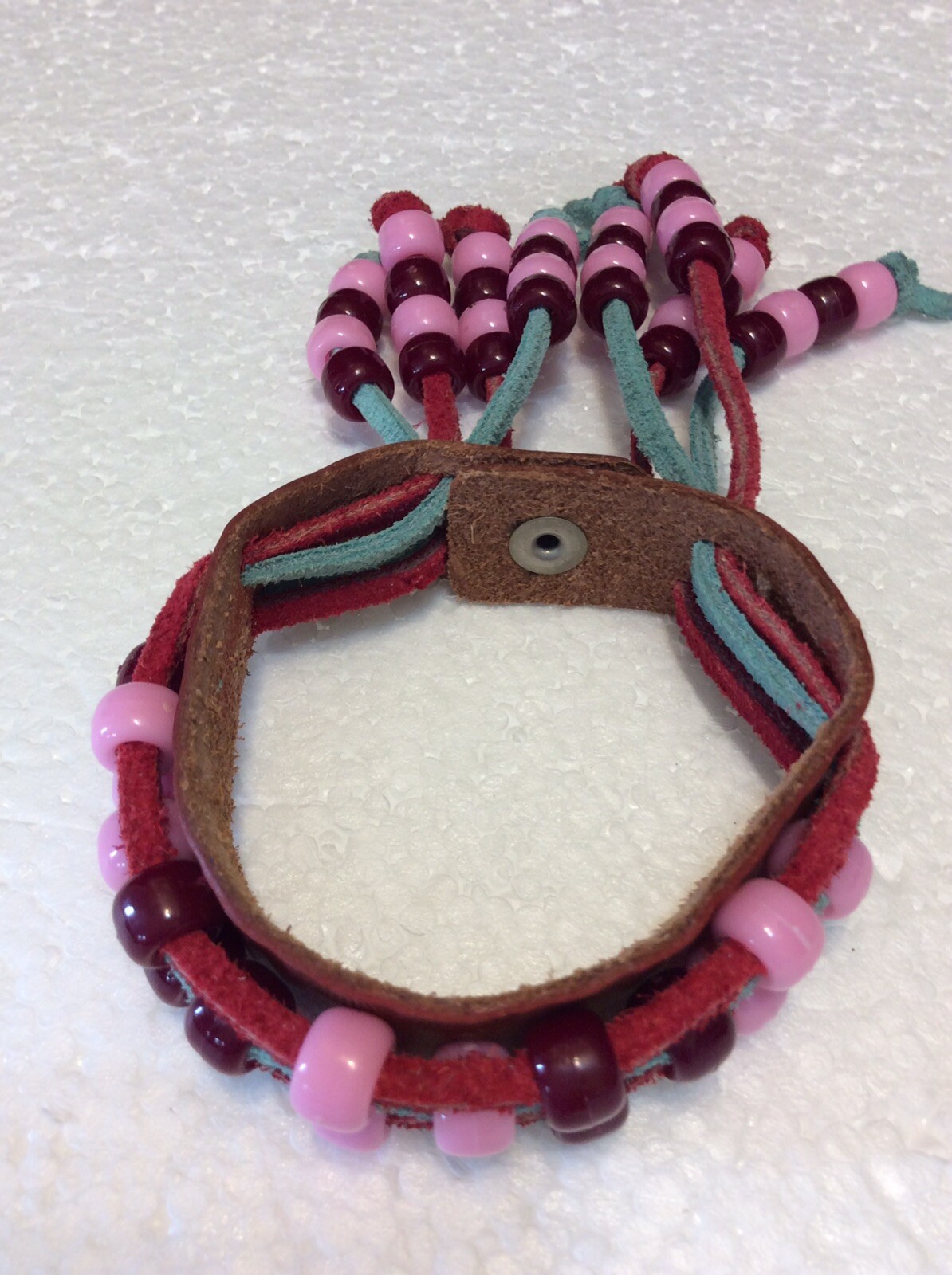 HANDMADE Boho Leather Bracelet Band Cuff W/ Beads NEW