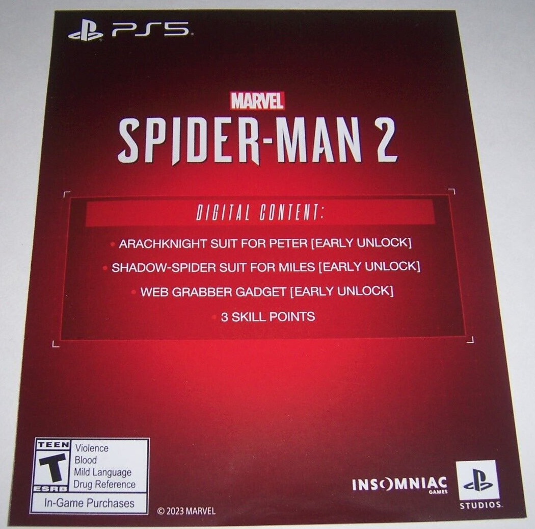 Marvel Spiderman 2 two Preorder Bonus DLC PlayStation 5 PS5