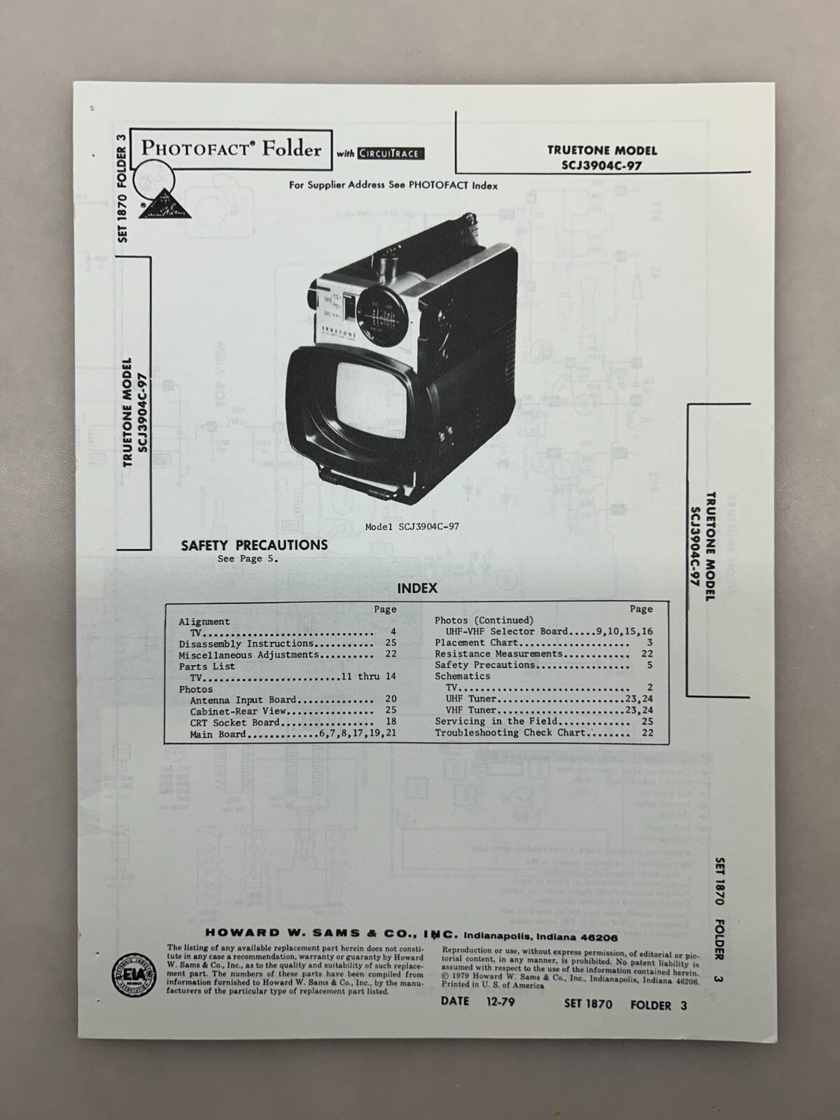 Truetone SCJ3904C-97 Service Manual Sams Photofact Free Shipping
