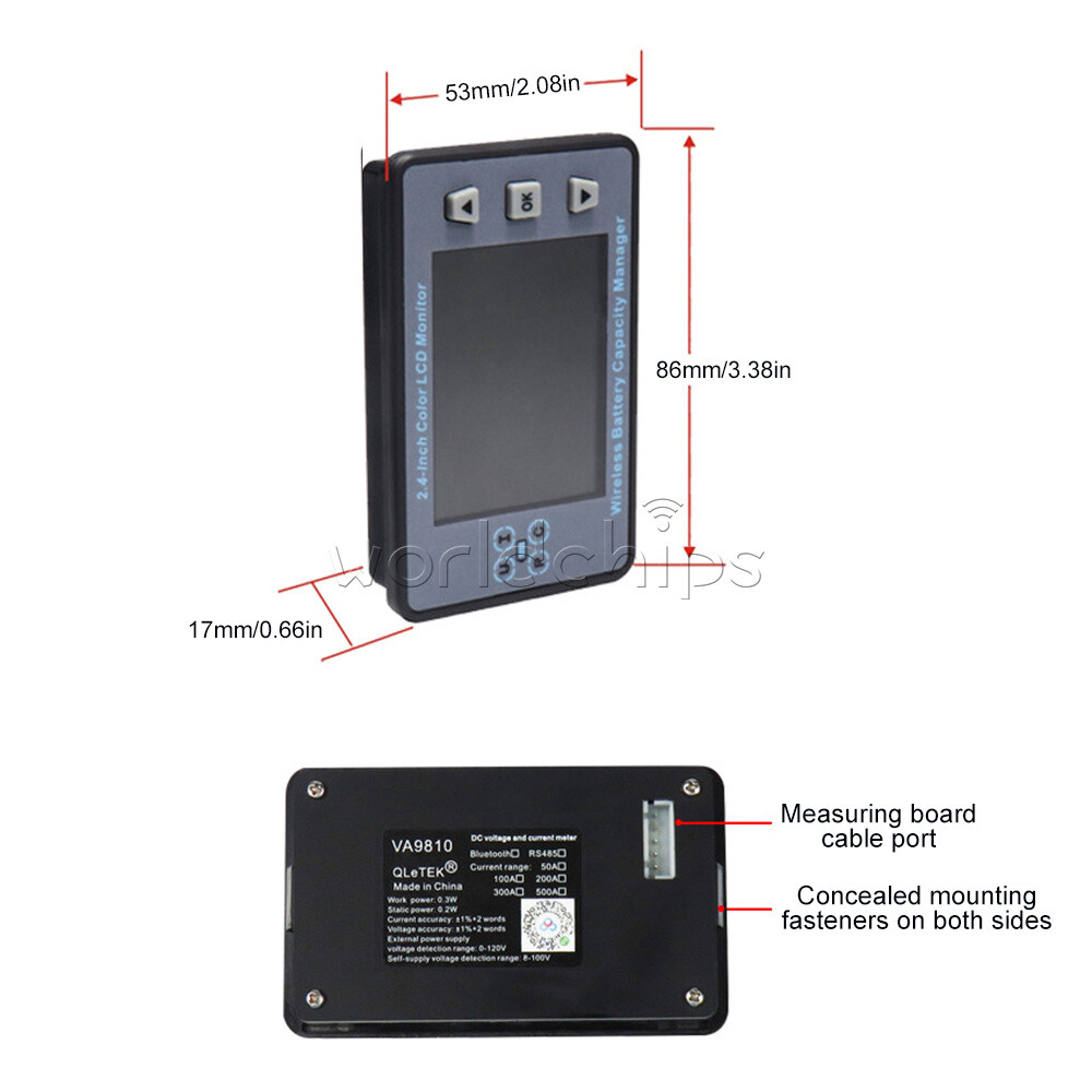 2.4 inch Bluetooth Voltage Current Capacity Meter Battery Coulometer DC 8-100V