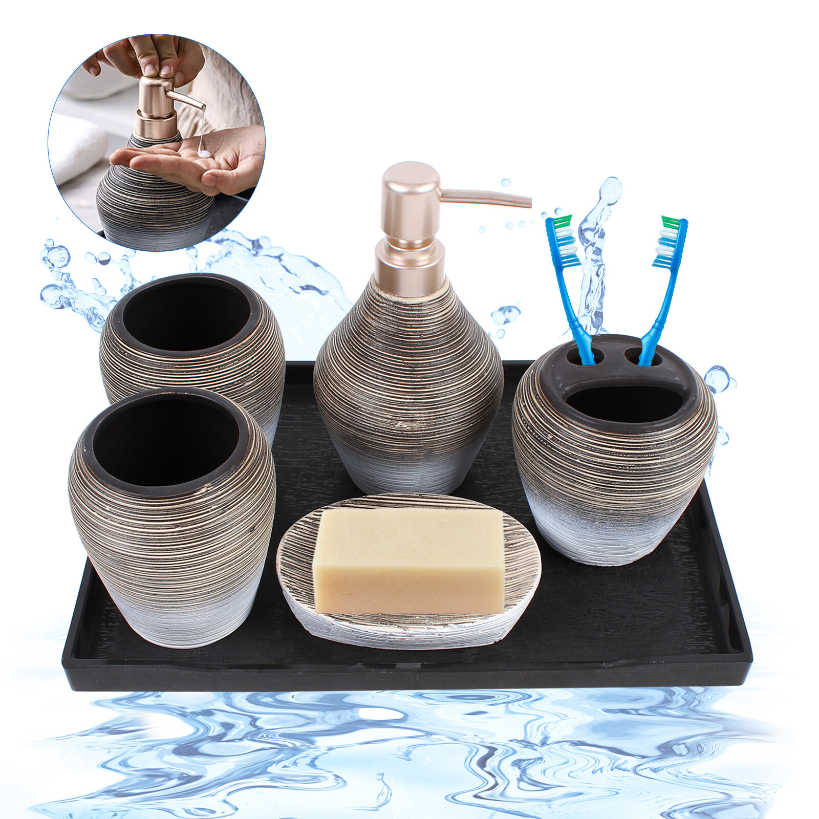 Ceramic Bathroom Accessories Set Decorative Storage Lotion Dispenser Holder 5PCS