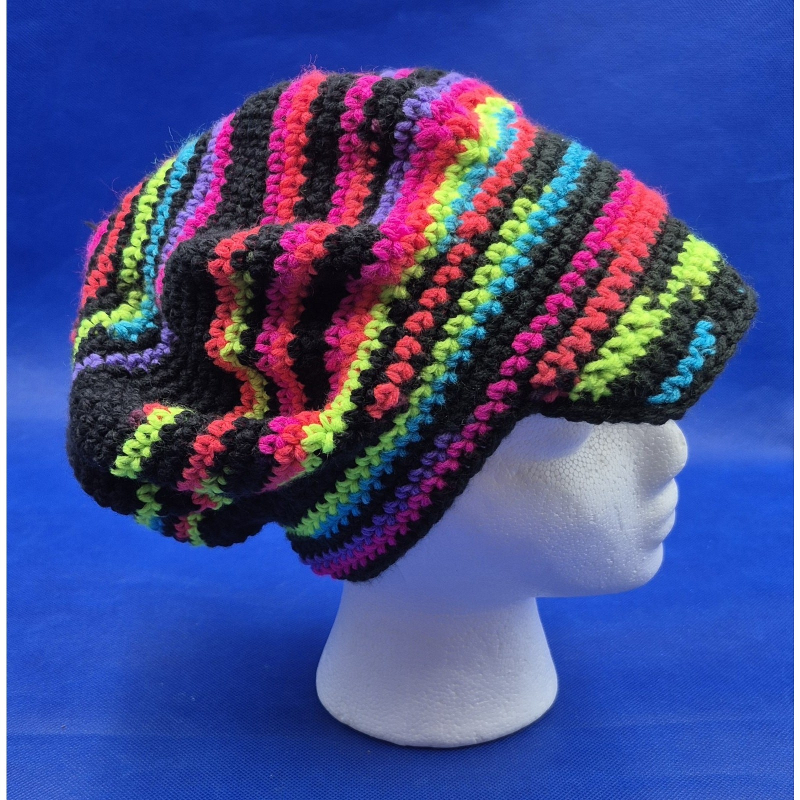 Groovy Handcrafted Multicolor Striped Slouch Hat One Size