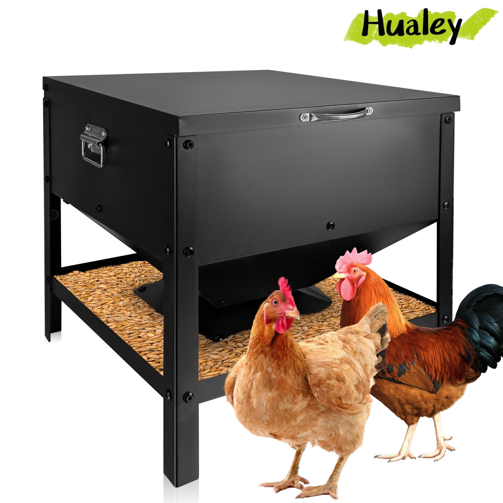 Freestanding Chicken Feeder 80lb, Waterproof Lid Outdoor Farm Poultry Feeder