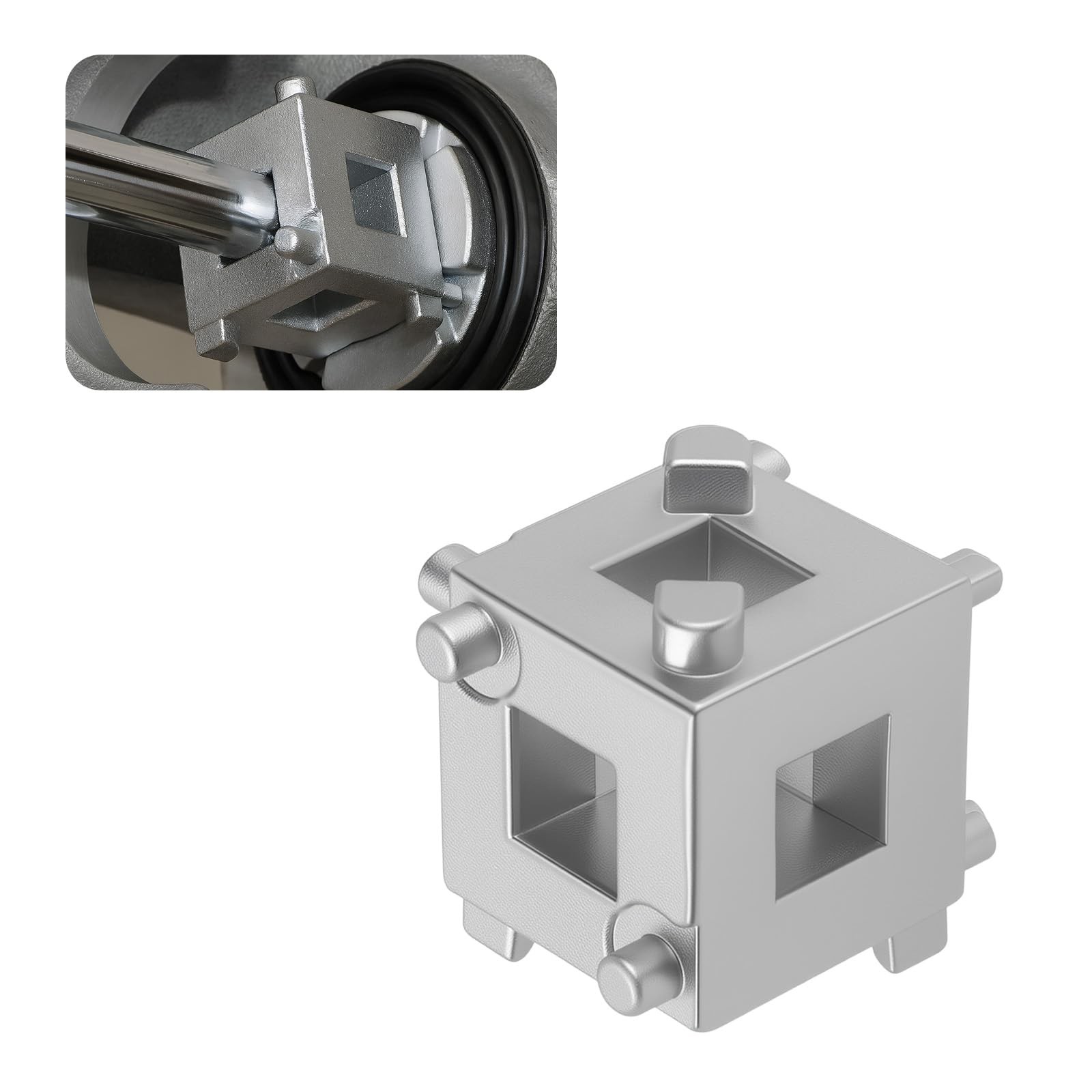 Car Cube Brake Caliper Compression Tool with 3/8" 1.29*1.29*1.12 inch, Silver