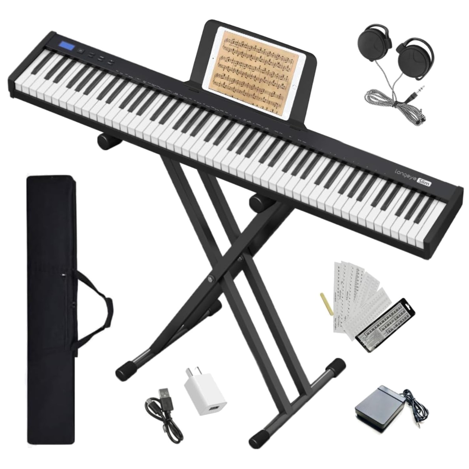 Compact Digital Piano 88 Keys for Beginners - Black