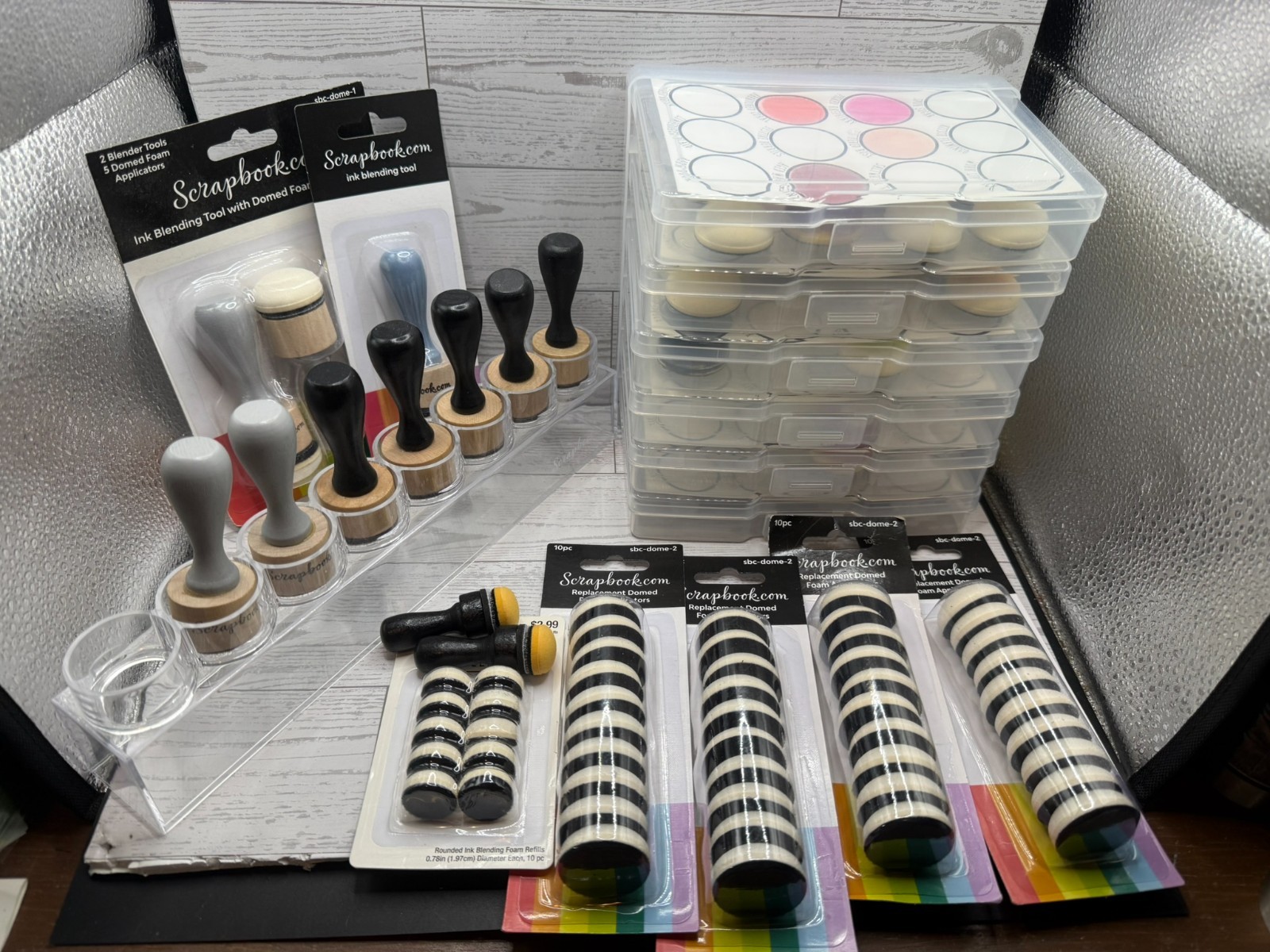 Huge Lot Mini Ink Blending Tools Foam Pads & Storage Some New Some Used