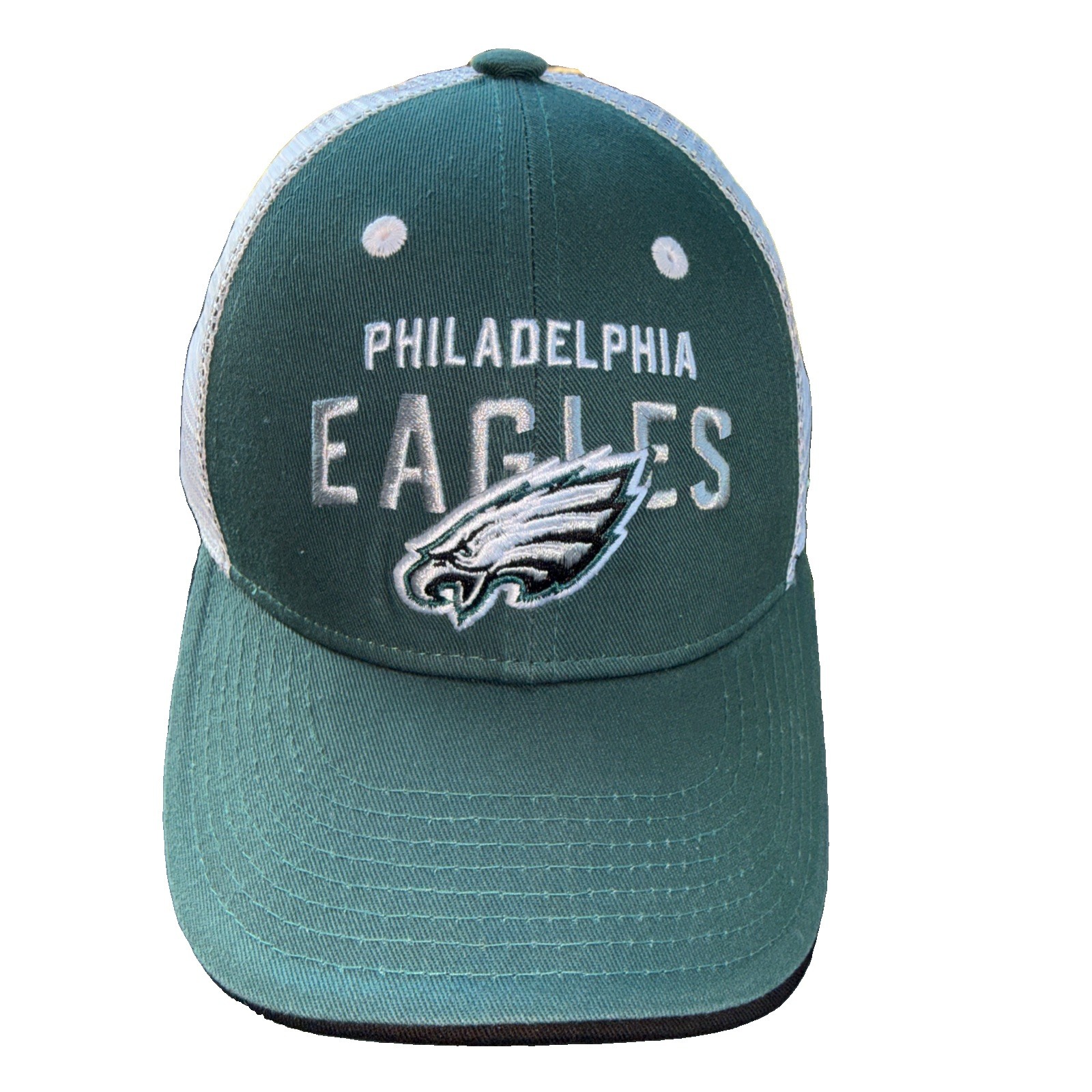 Philadelphia EAGLES w Logo in White on Green Youth Hat Cap White Mesh NFL Team