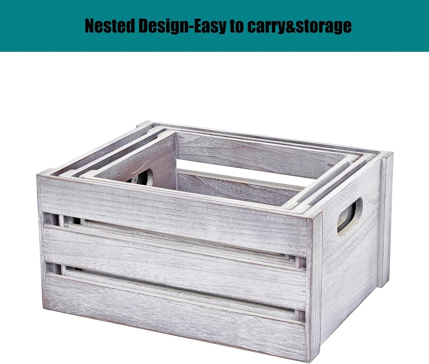 Storage Crates 3 Pcs Wooden Crates Decorative Boxes,Nesting Storage Container...