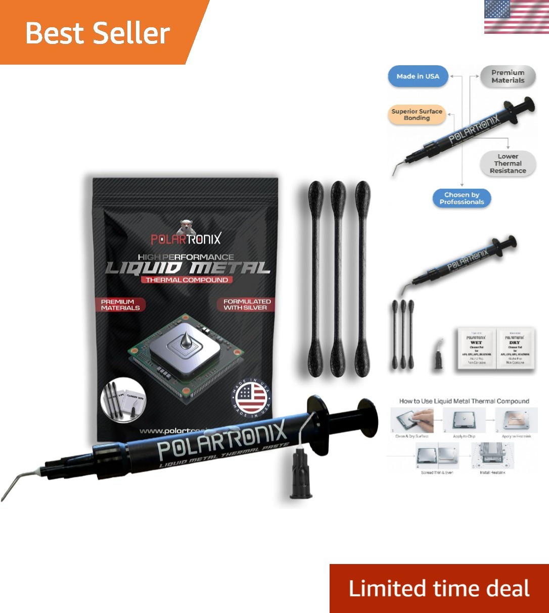 Polartronix Liquid Metal Thermal Paste - 1 Gram - Made in USA - Liquid Metal for