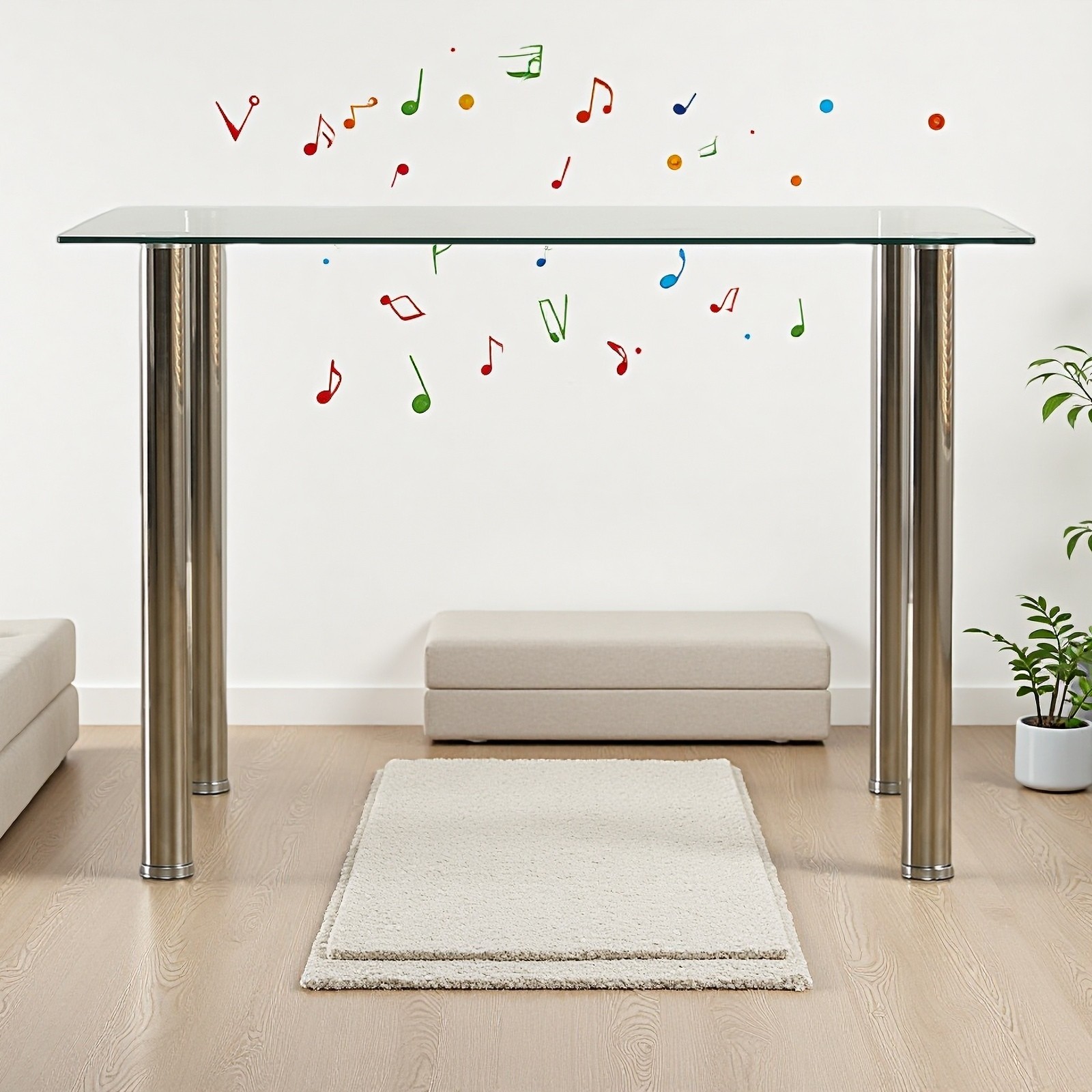 Glass Dining Table - 4 Seater Tempered Clear Glass 43.3" Rectangle Kitchen Desk