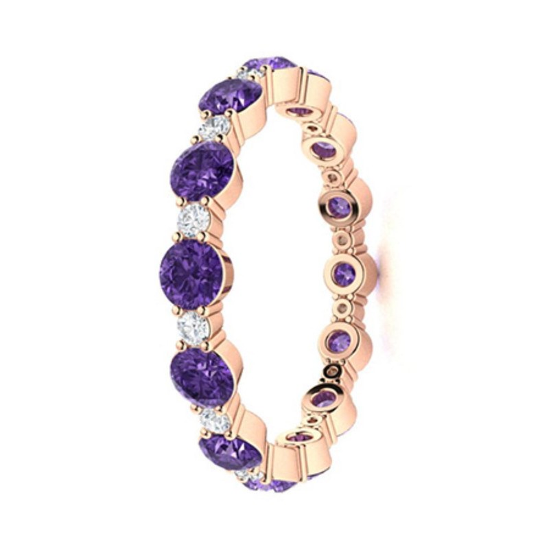 Amethyst Gemstone 925 Sterling Silver Prong Full Eternity Statement Ring