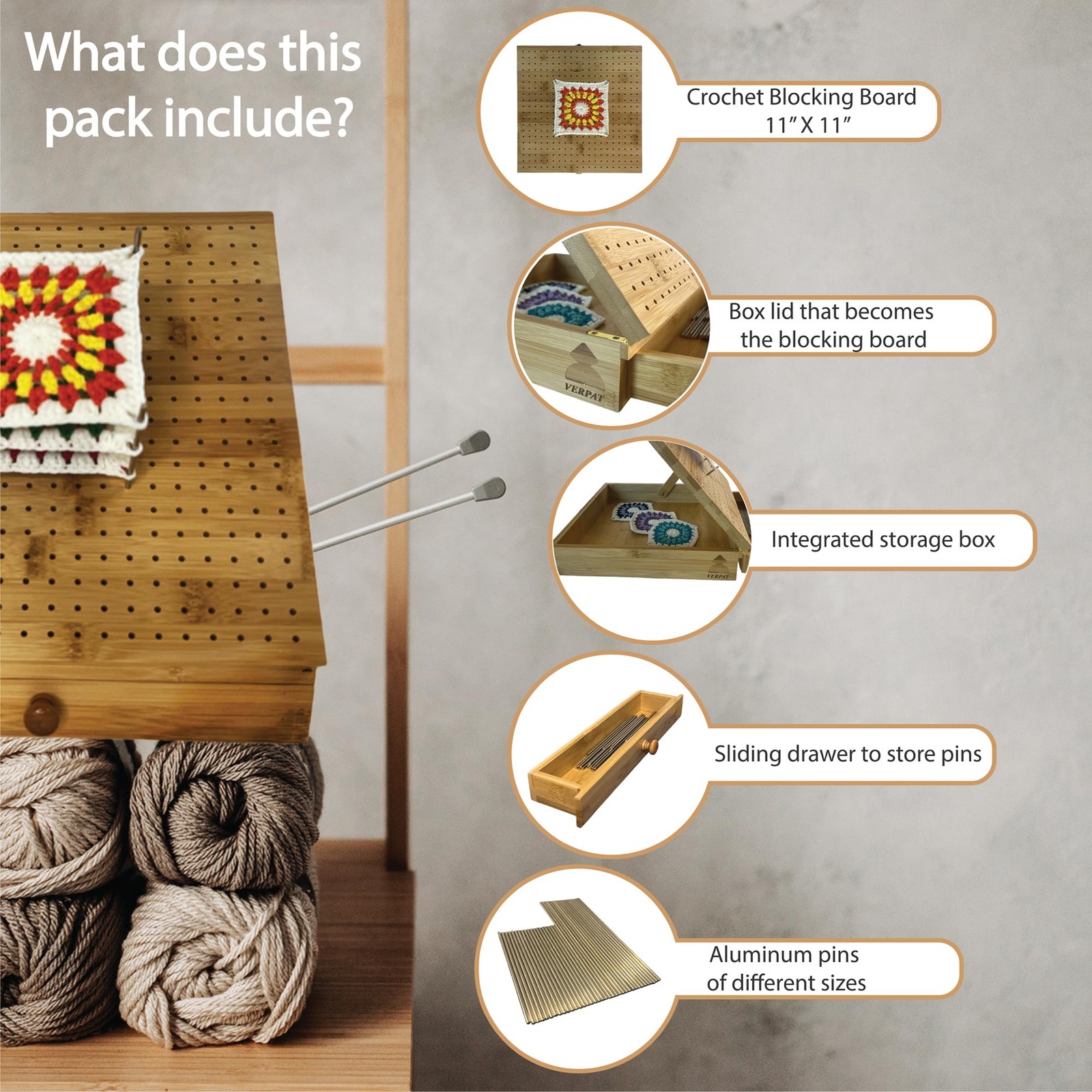 Crochet Blocking Boards+Multifunctional Container+Pins for Granny Square Blockin